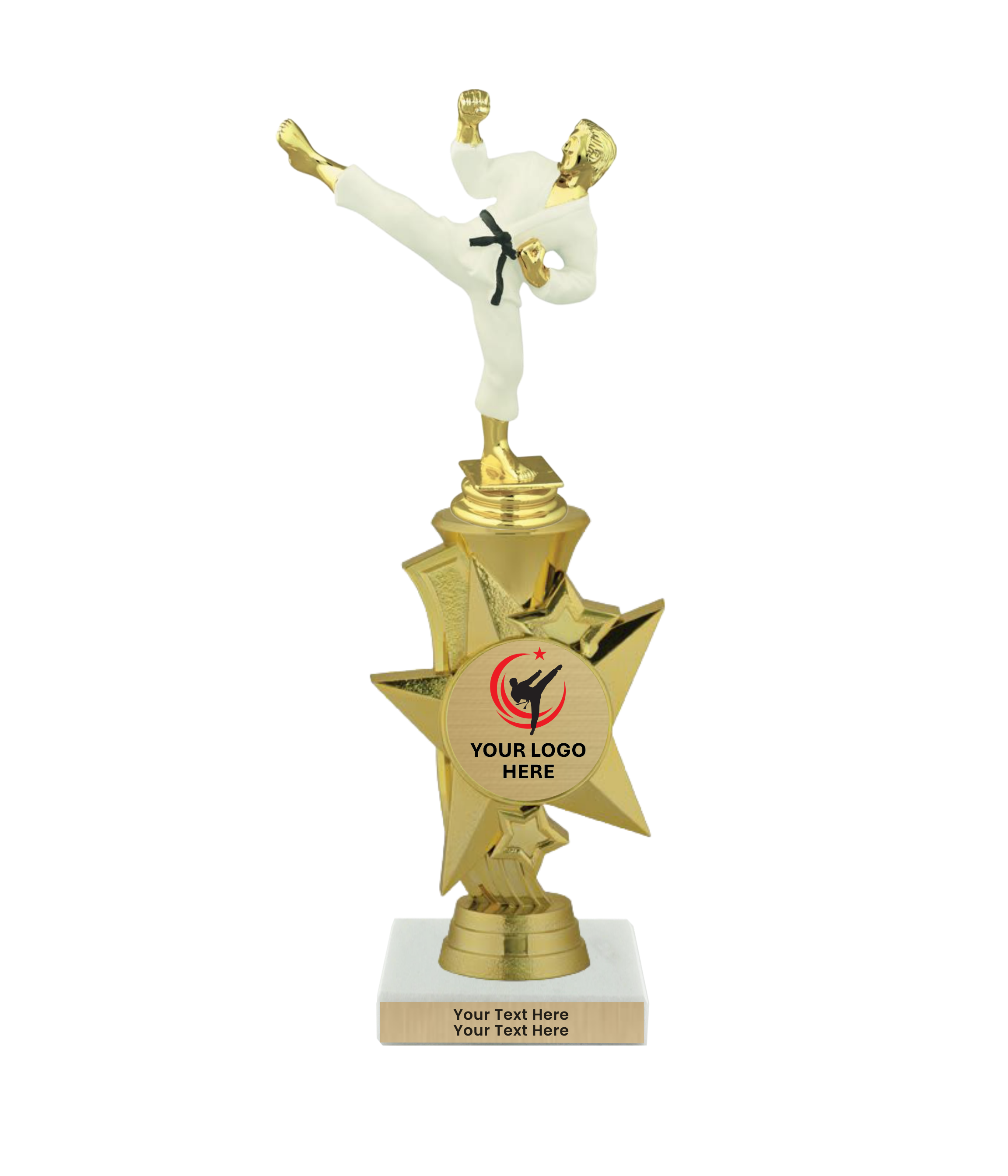 Taekwondo High Kick Taekwondo Trophy with WHITE MARBLE BASE