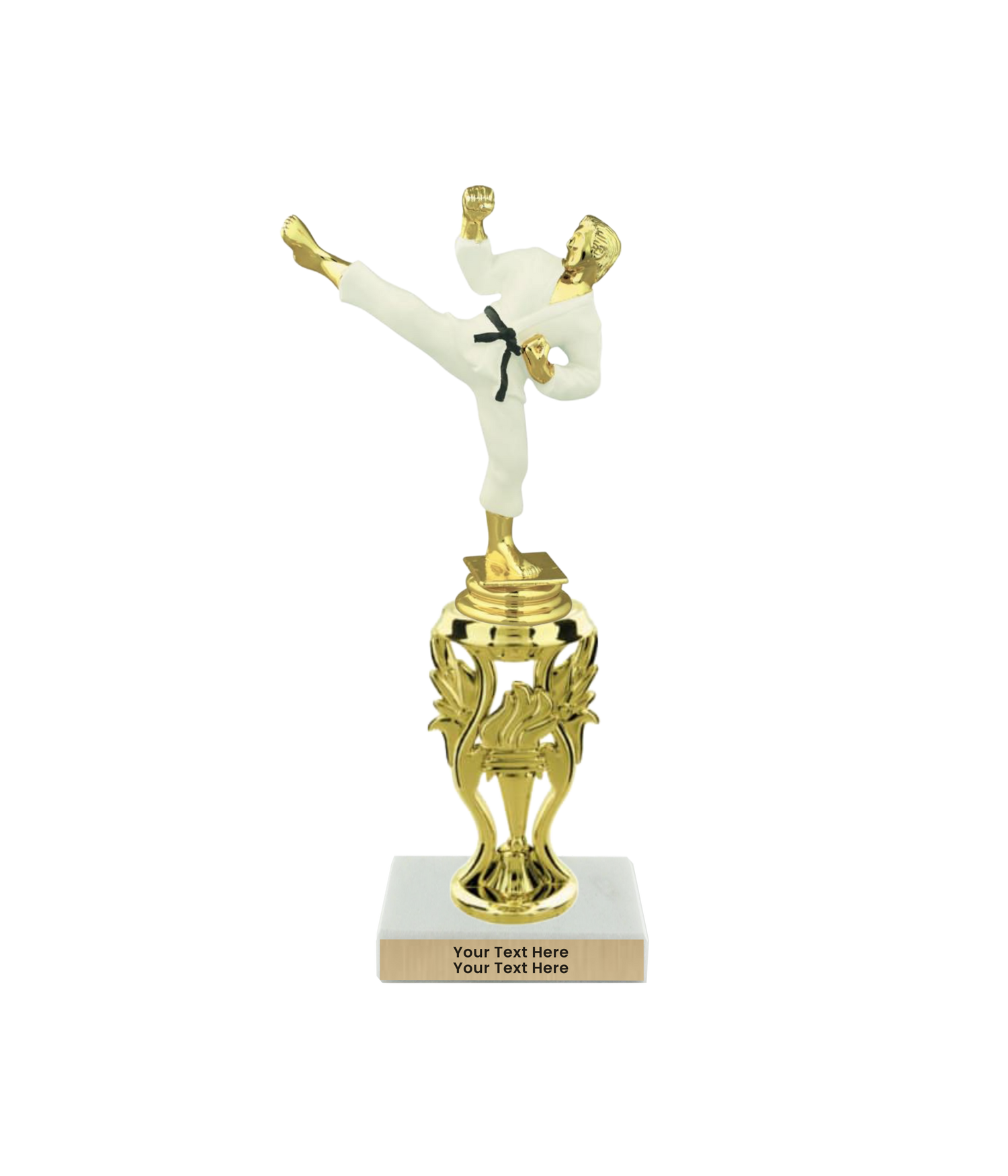 Taekwondo High Kick Taekwondo Trophy with WHITE MARBLE BASE