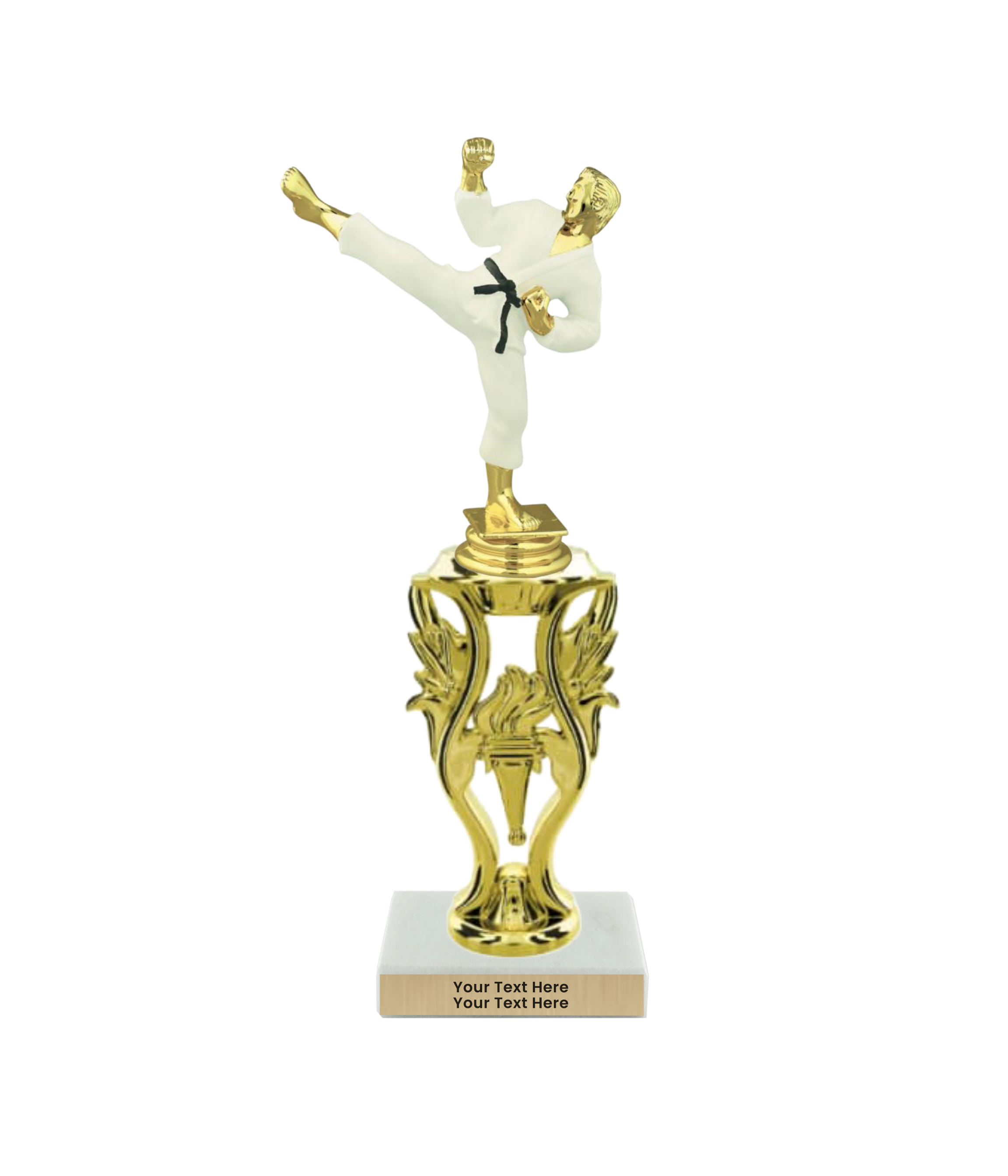 Taekwondo High Kick Taekwondo Trophy with WHITE MARBLE BASE