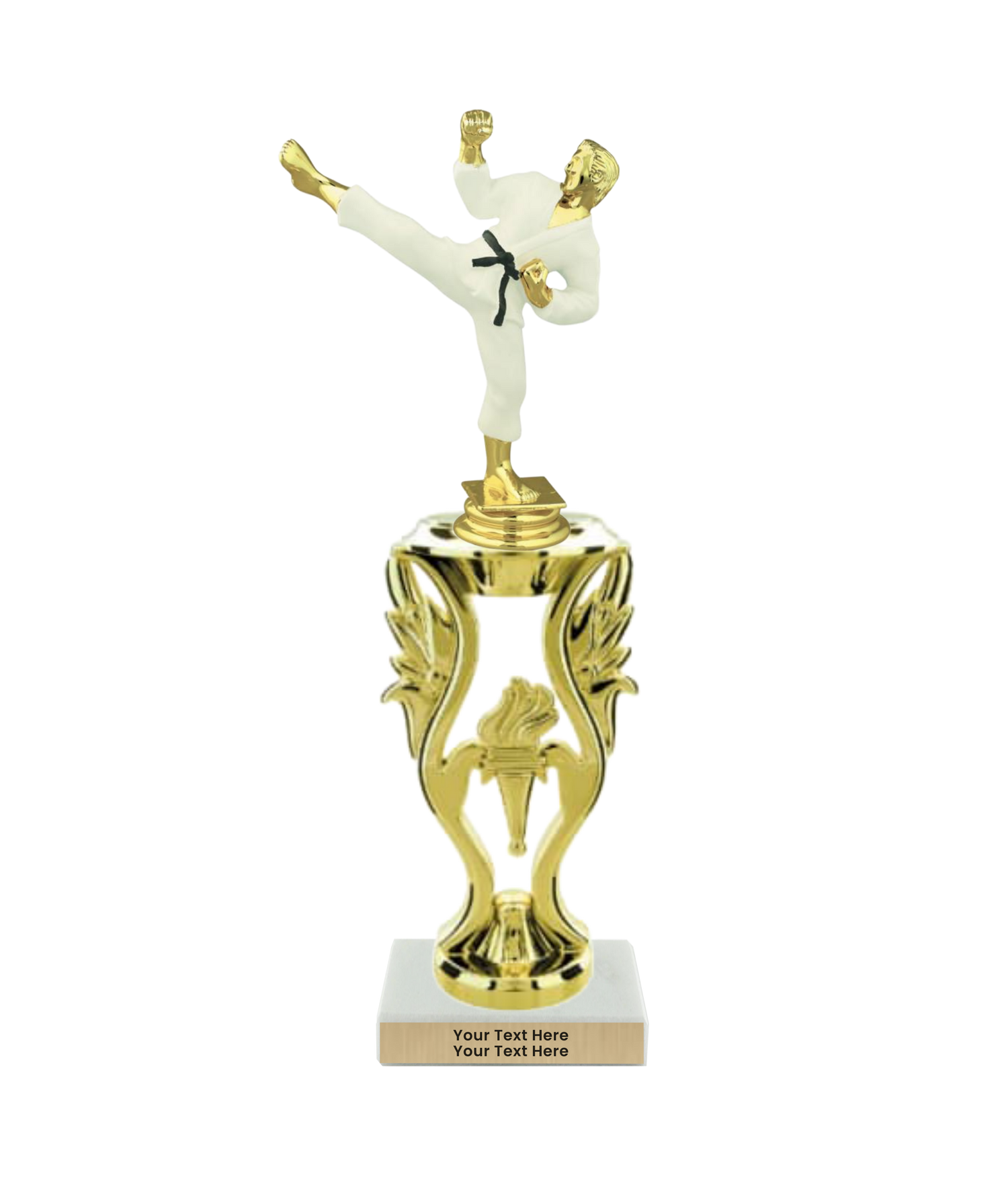 Taekwondo High Kick Taekwondo Trophy with WHITE MARBLE BASE