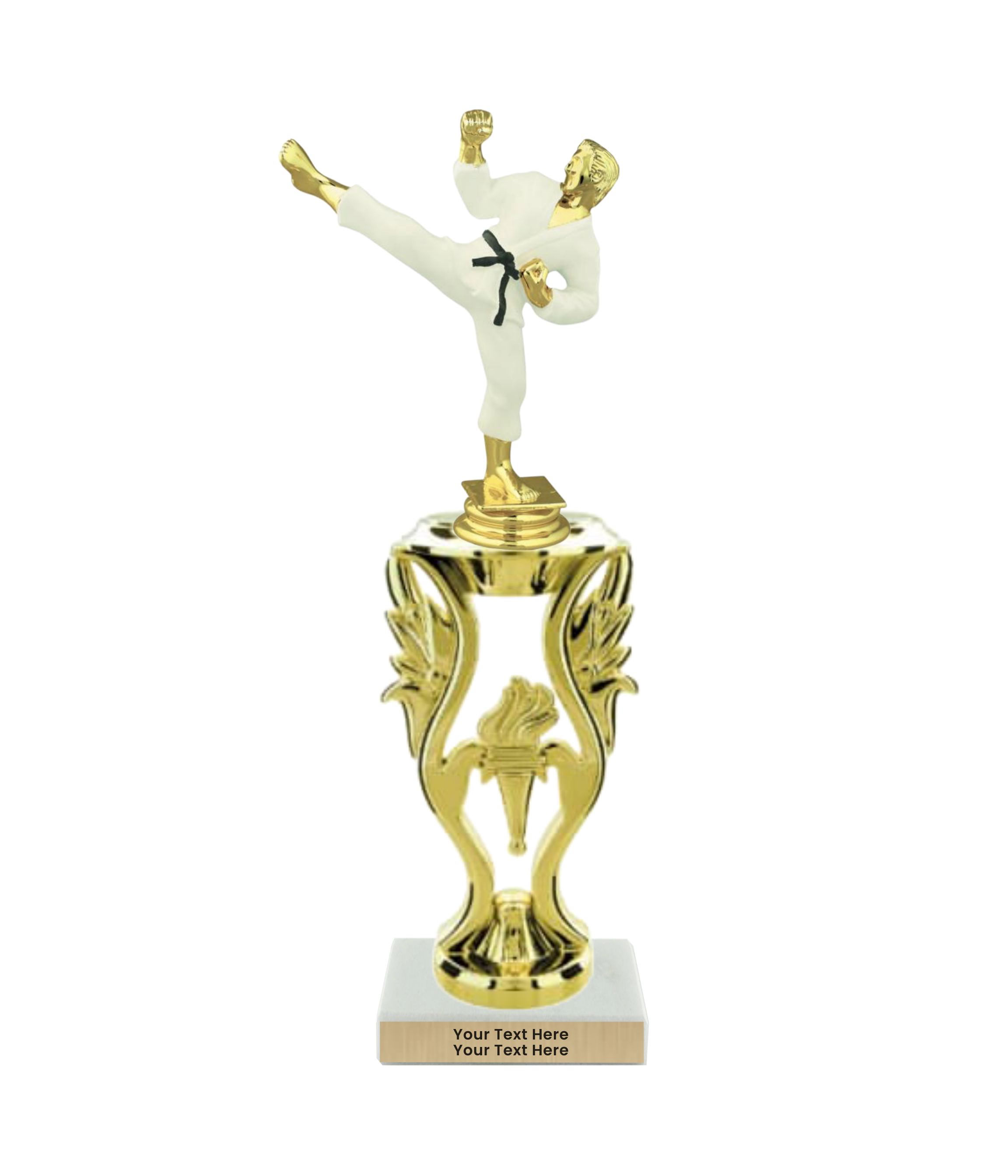 Taekwondo High Kick Taekwondo Trophy with WHITE MARBLE BASE