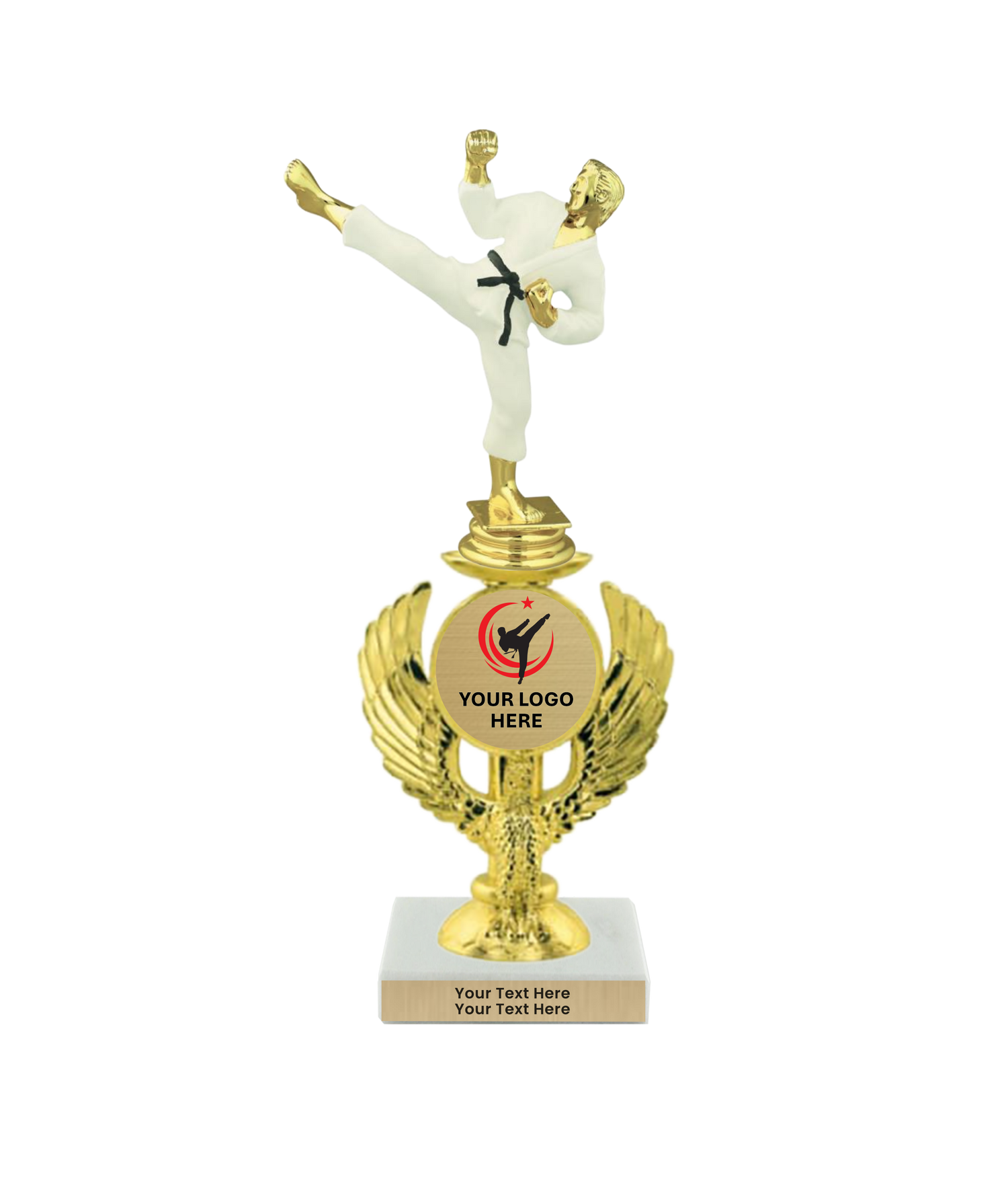Taekwondo High Kick Taekwondo Trophy with WHITE MARBLE BASE