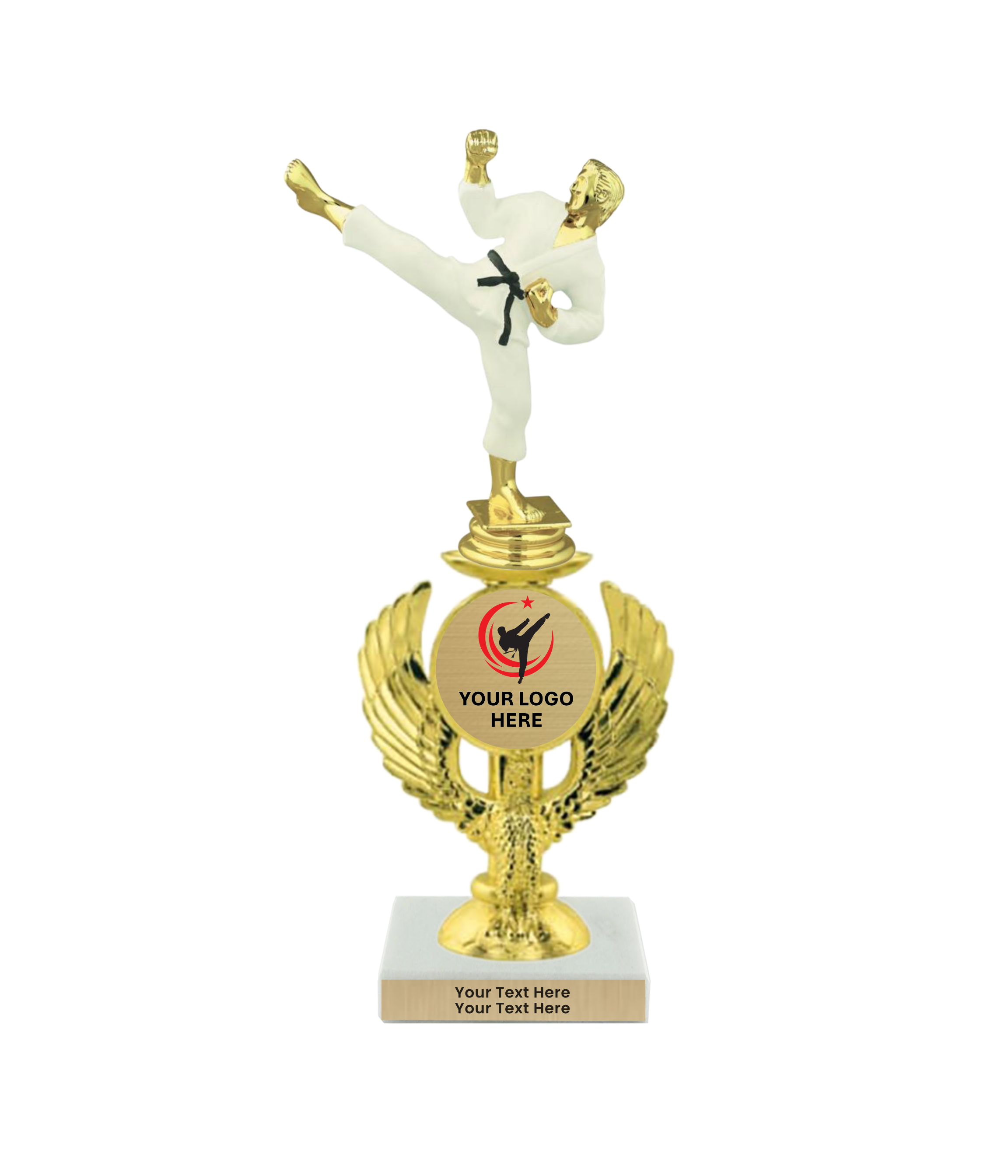 Taekwondo High Kick Taekwondo Trophy with WHITE MARBLE BASE