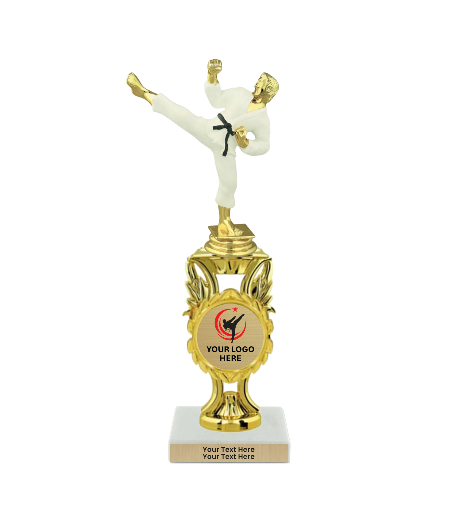 Taekwondo High Kick Taekwondo Trophy with WHITE MARBLE BASE
