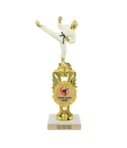 Taekwondo High Kick Taekwondo Trophy with WHITE MARBLE BASE