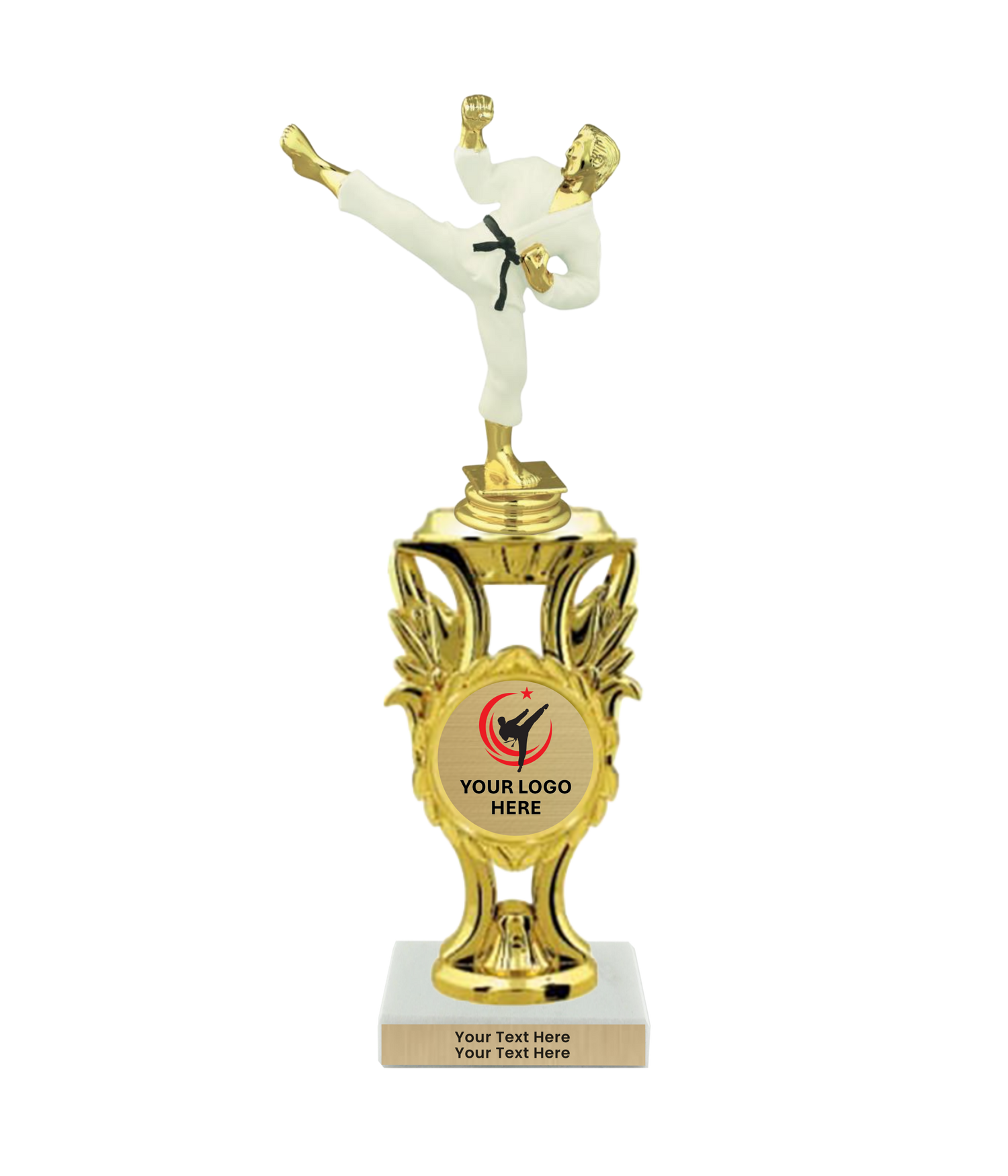 Taekwondo High Kick Taekwondo Trophy with WHITE MARBLE BASE
