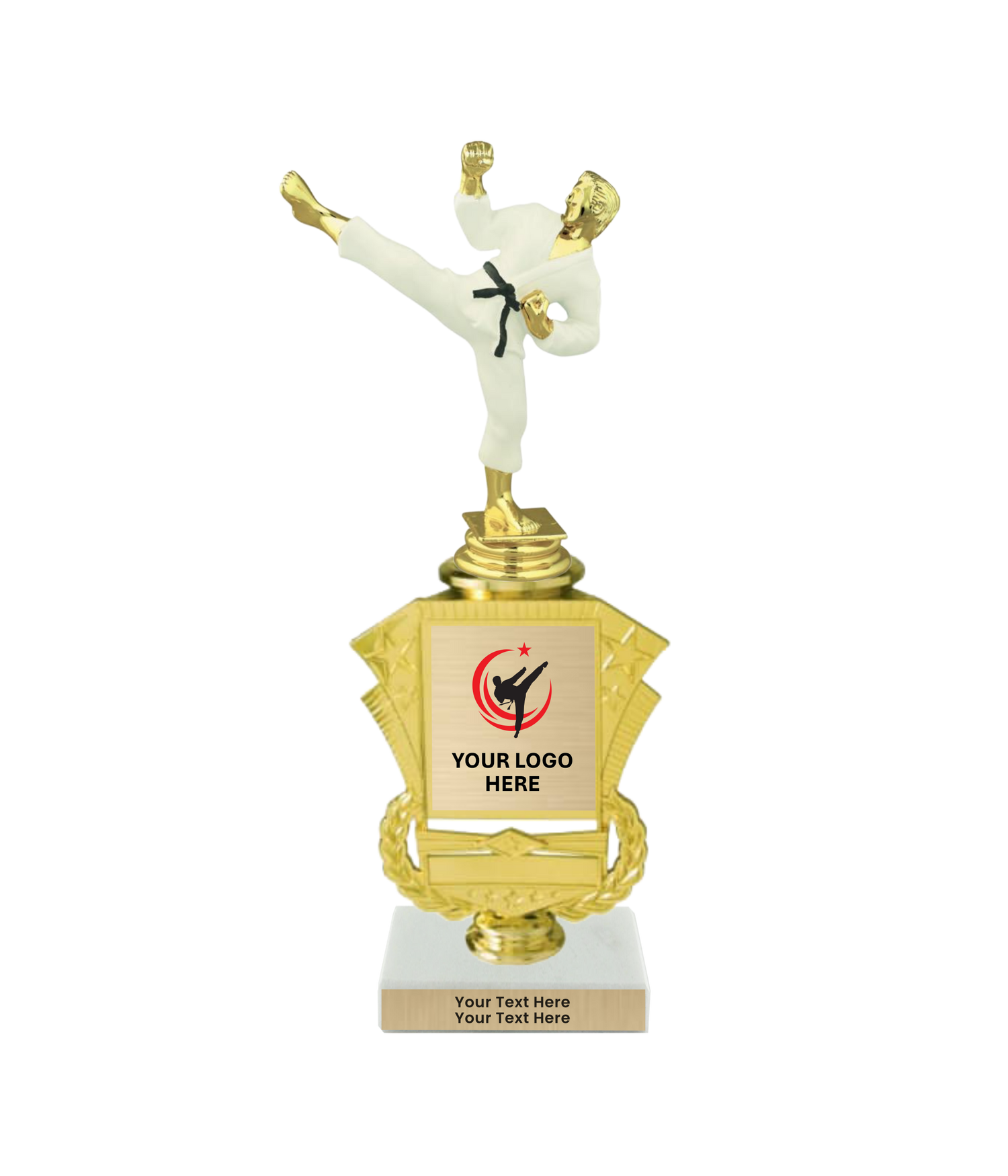 Taekwondo High Kick Taekwondo Trophy with WHITE MARBLE BASE