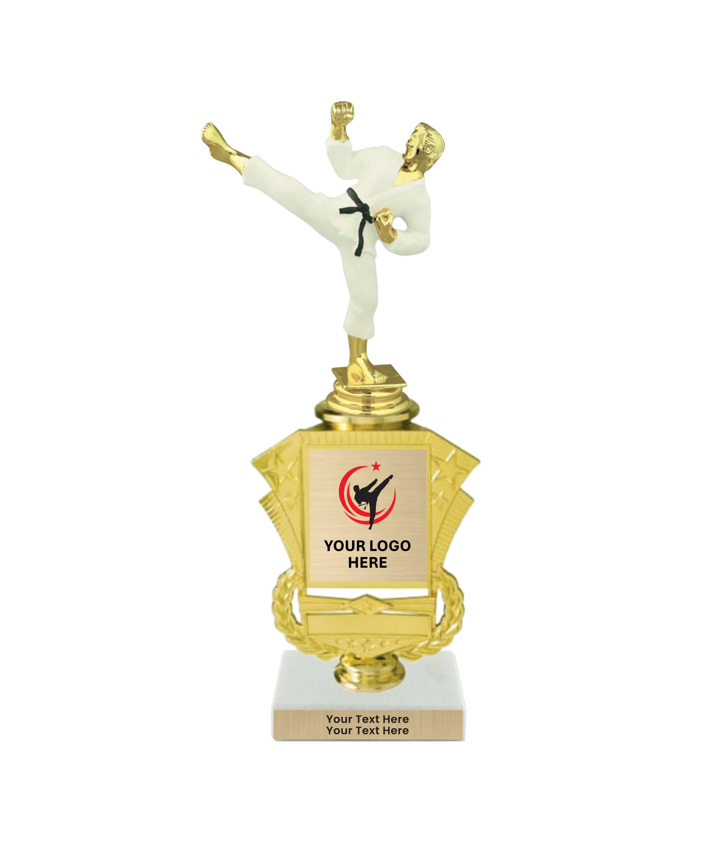 Taekwondo High Kick Taekwondo Trophy with WHITE MARBLE BASE