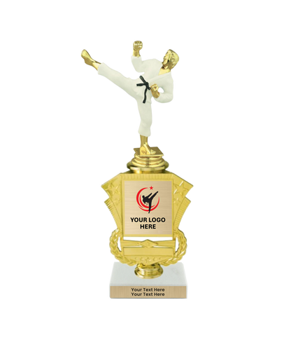 Taekwondo High Kick Taekwondo Trophy with WHITE MARBLE BASE