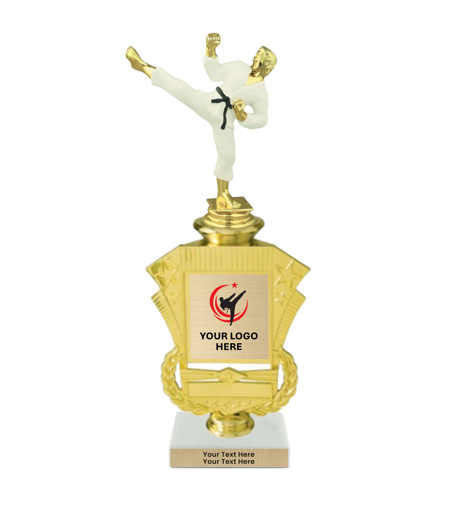 Taekwondo High Kick Taekwondo Trophy with WHITE MARBLE BASE