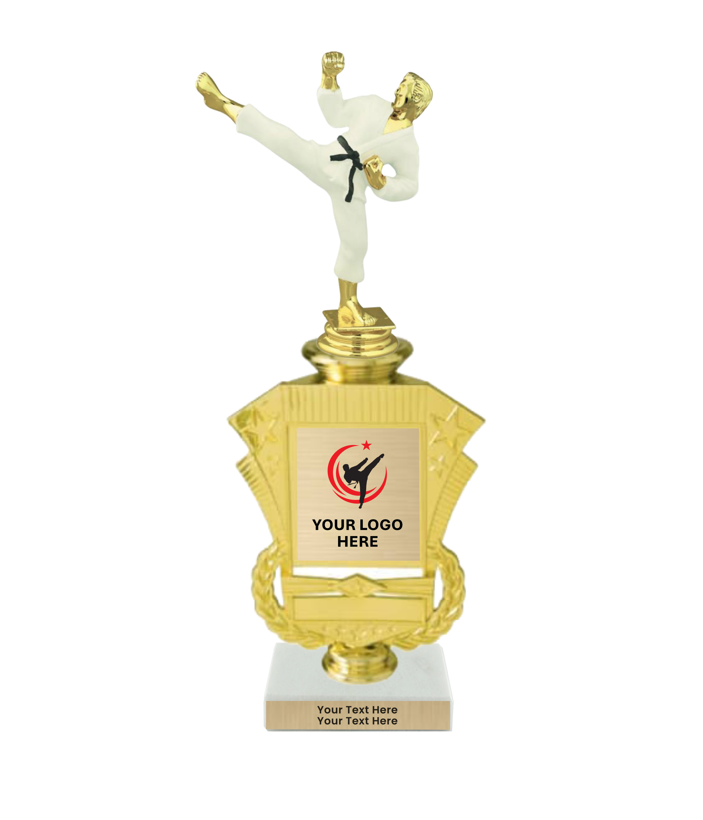 Taekwondo High Kick Taekwondo Trophy with WHITE MARBLE BASE