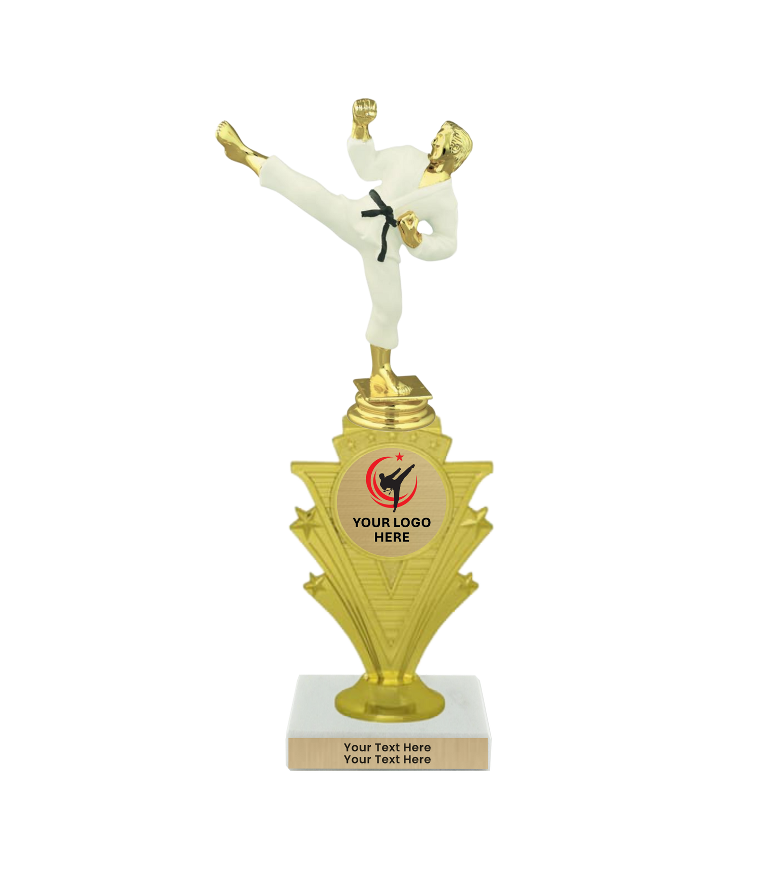 Taekwondo High Kick Taekwondo Trophy with WHITE MARBLE BASE