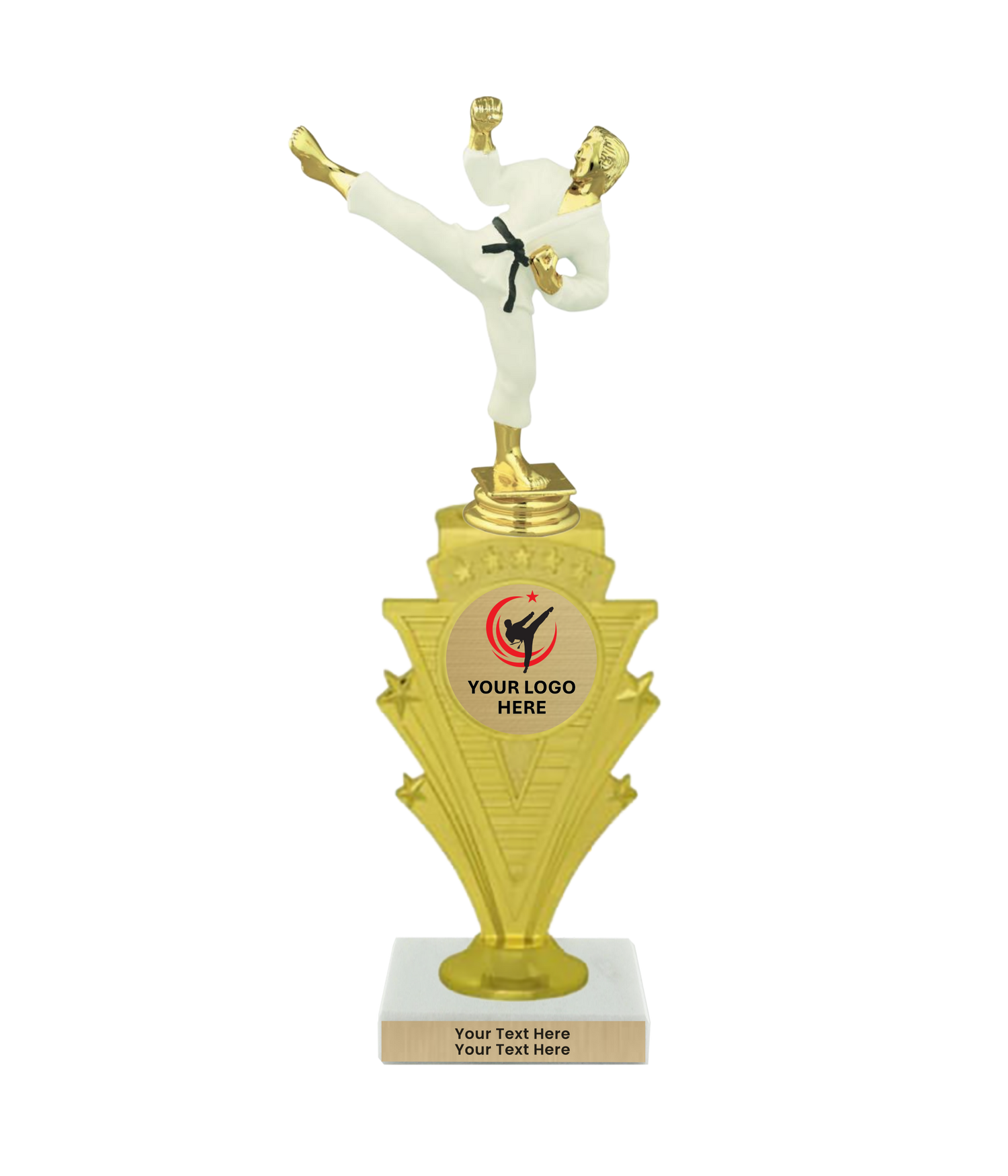 Taekwondo High Kick Taekwondo Trophy with WHITE MARBLE BASE