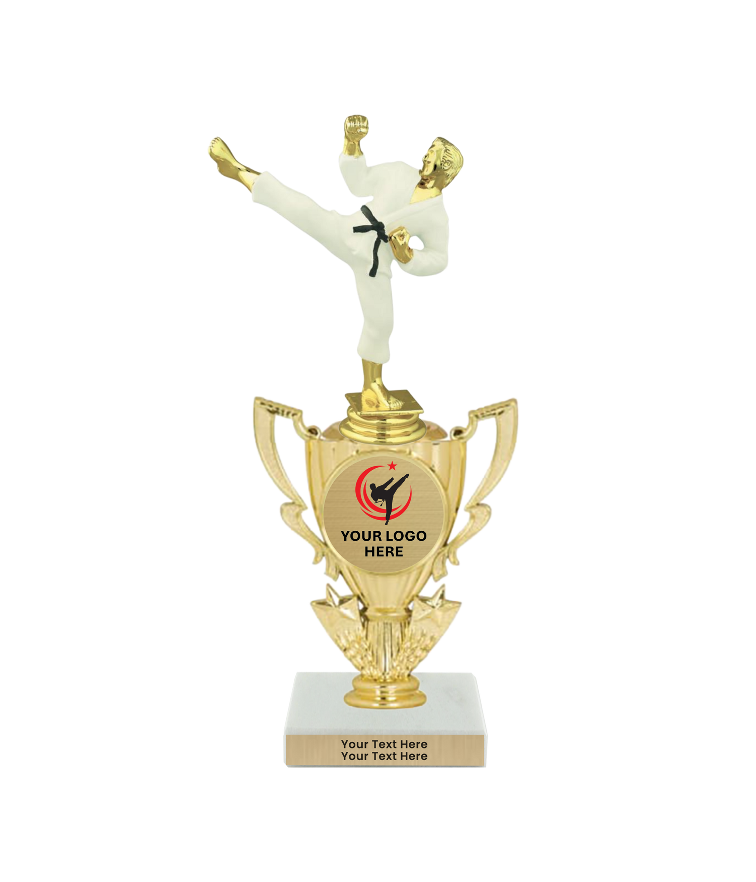 Taekwondo High Kick Taekwondo Trophy with WHITE MARBLE BASE