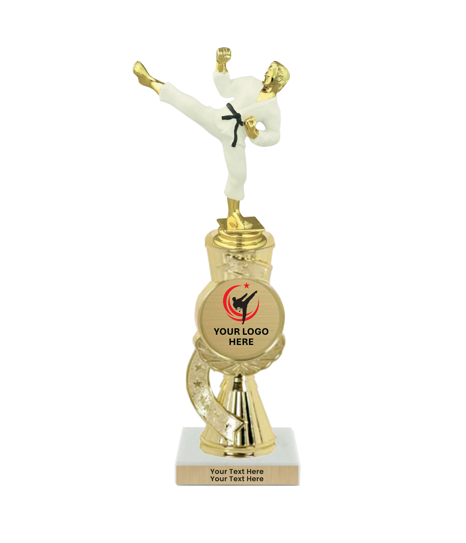 Taekwondo High Kick Taekwondo Trophy with WHITE MARBLE BASE