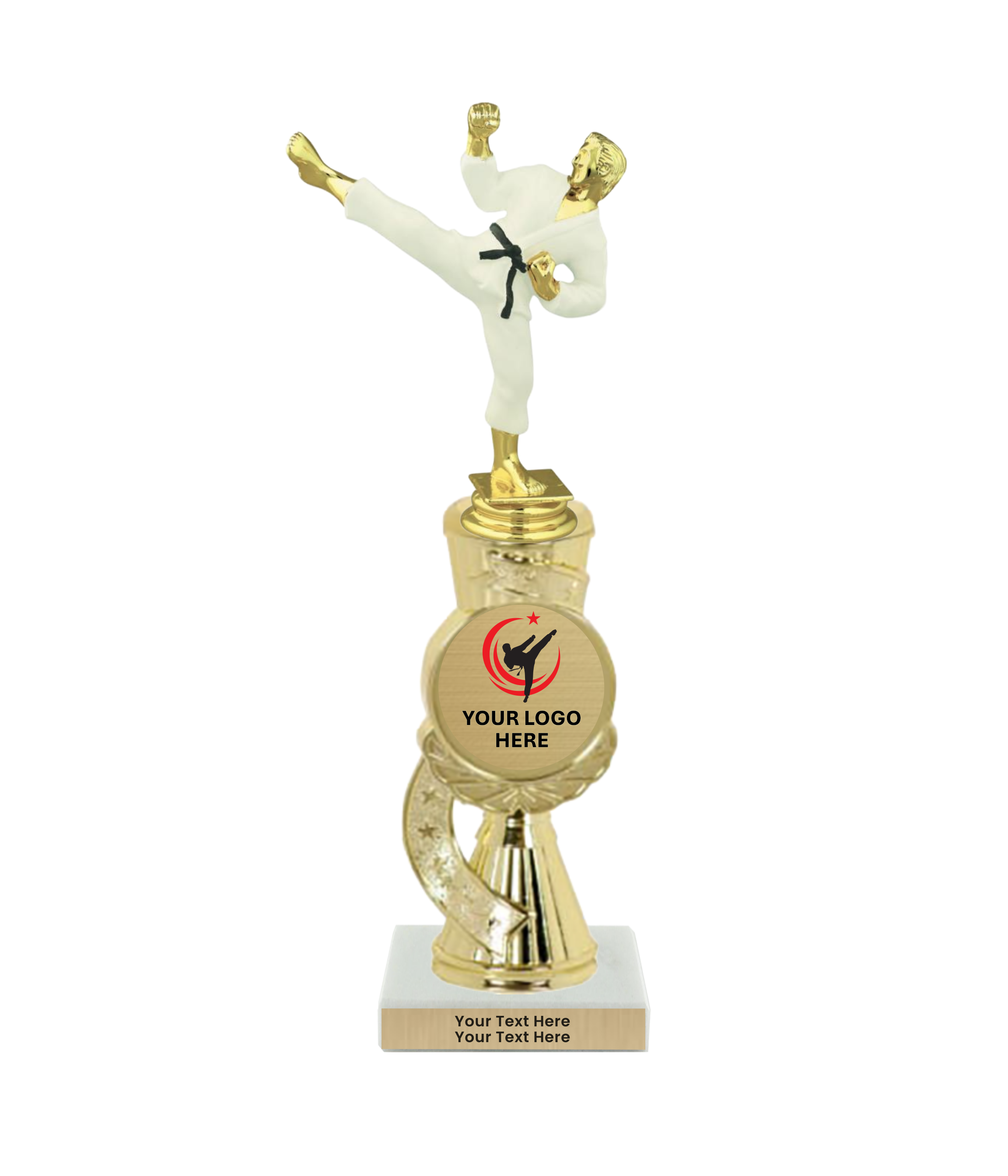 Taekwondo High Kick Taekwondo Trophy with WHITE MARBLE BASE