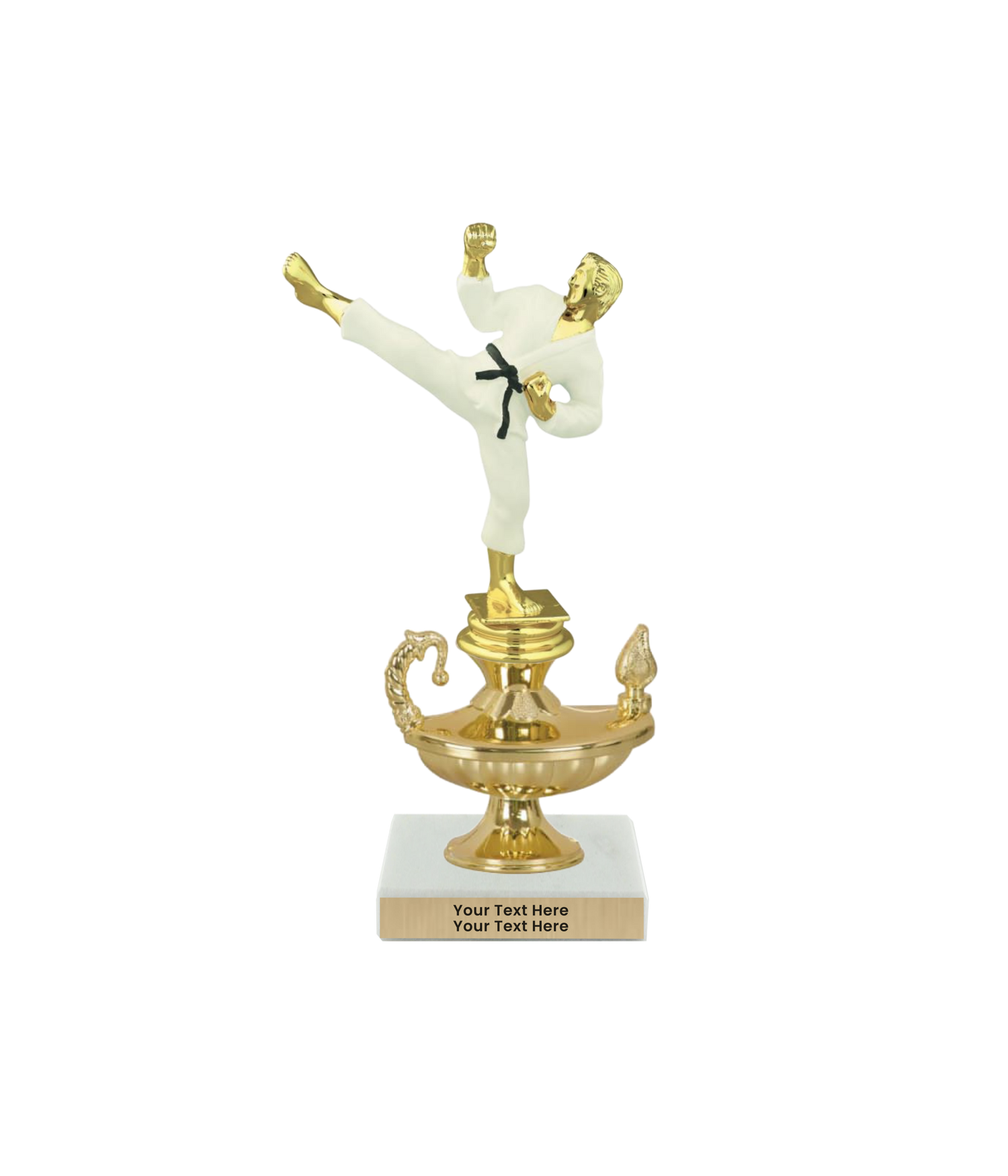 Taekwondo High Kick Taekwondo Trophy with WHITE MARBLE BASE