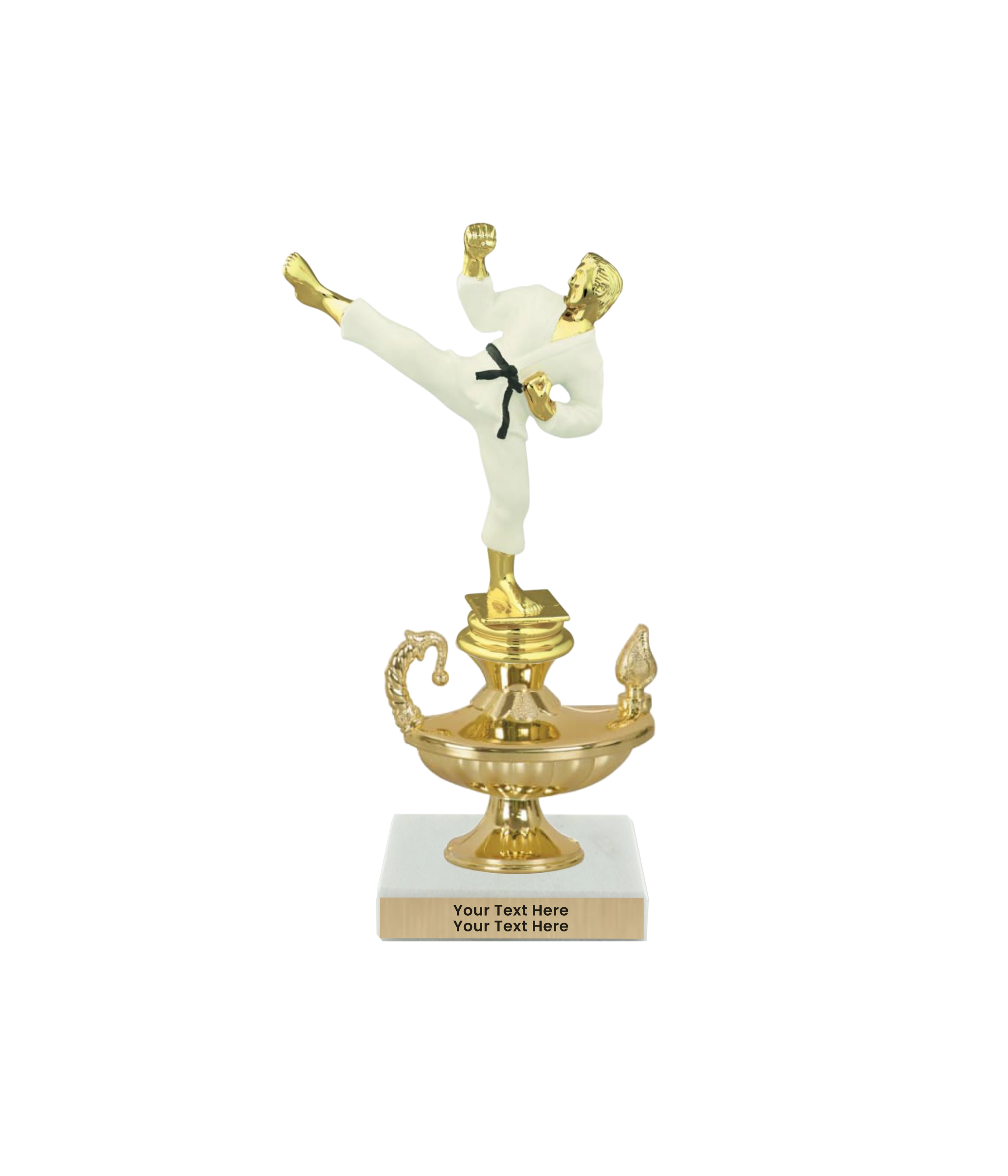 Taekwondo High Kick Taekwondo Trophy with WHITE MARBLE BASE