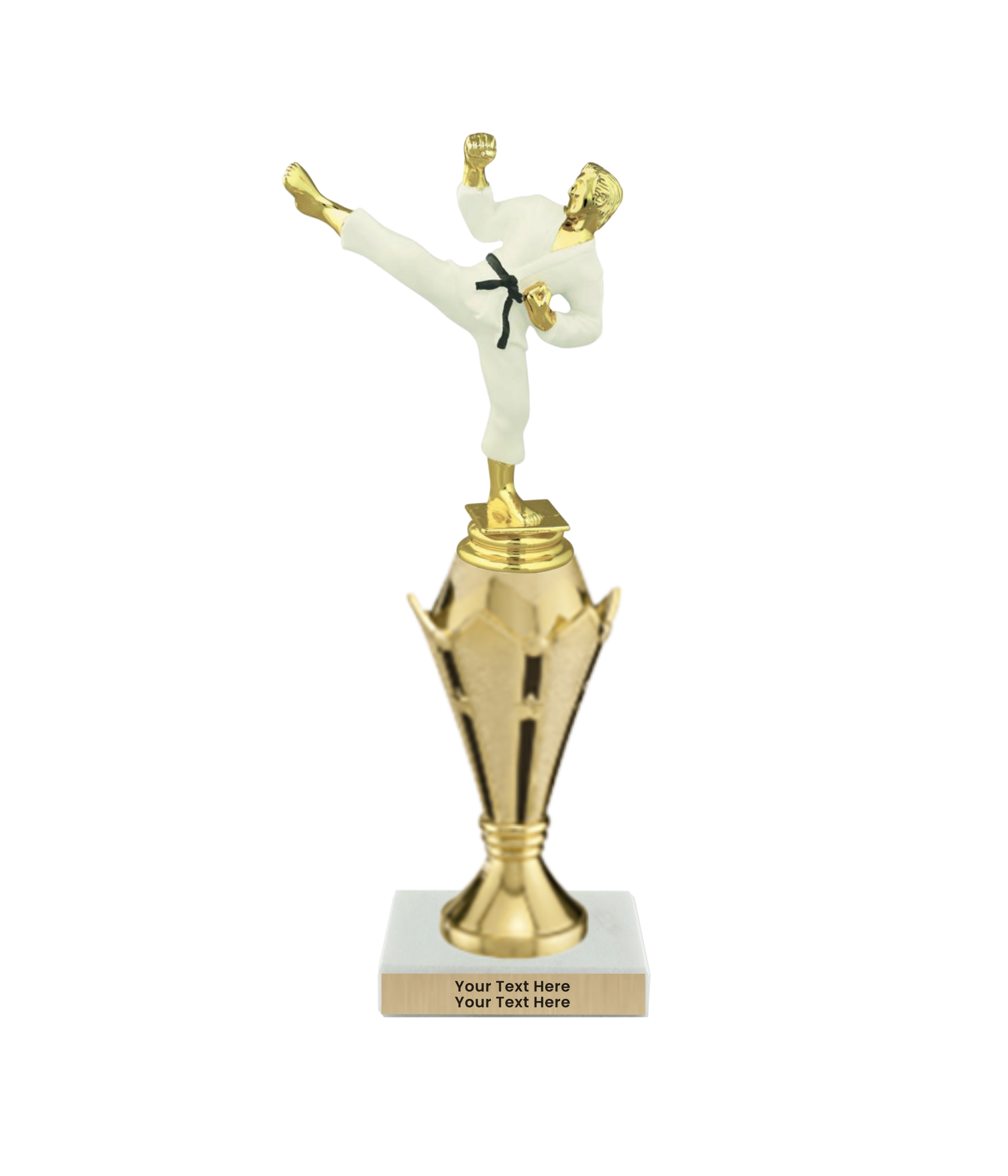 Taekwondo High Kick Taekwondo Trophy with WHITE MARBLE BASE