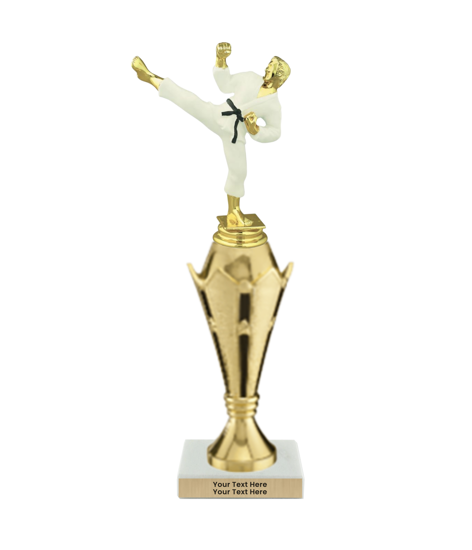 Taekwondo High Kick Taekwondo Trophy with WHITE MARBLE BASE