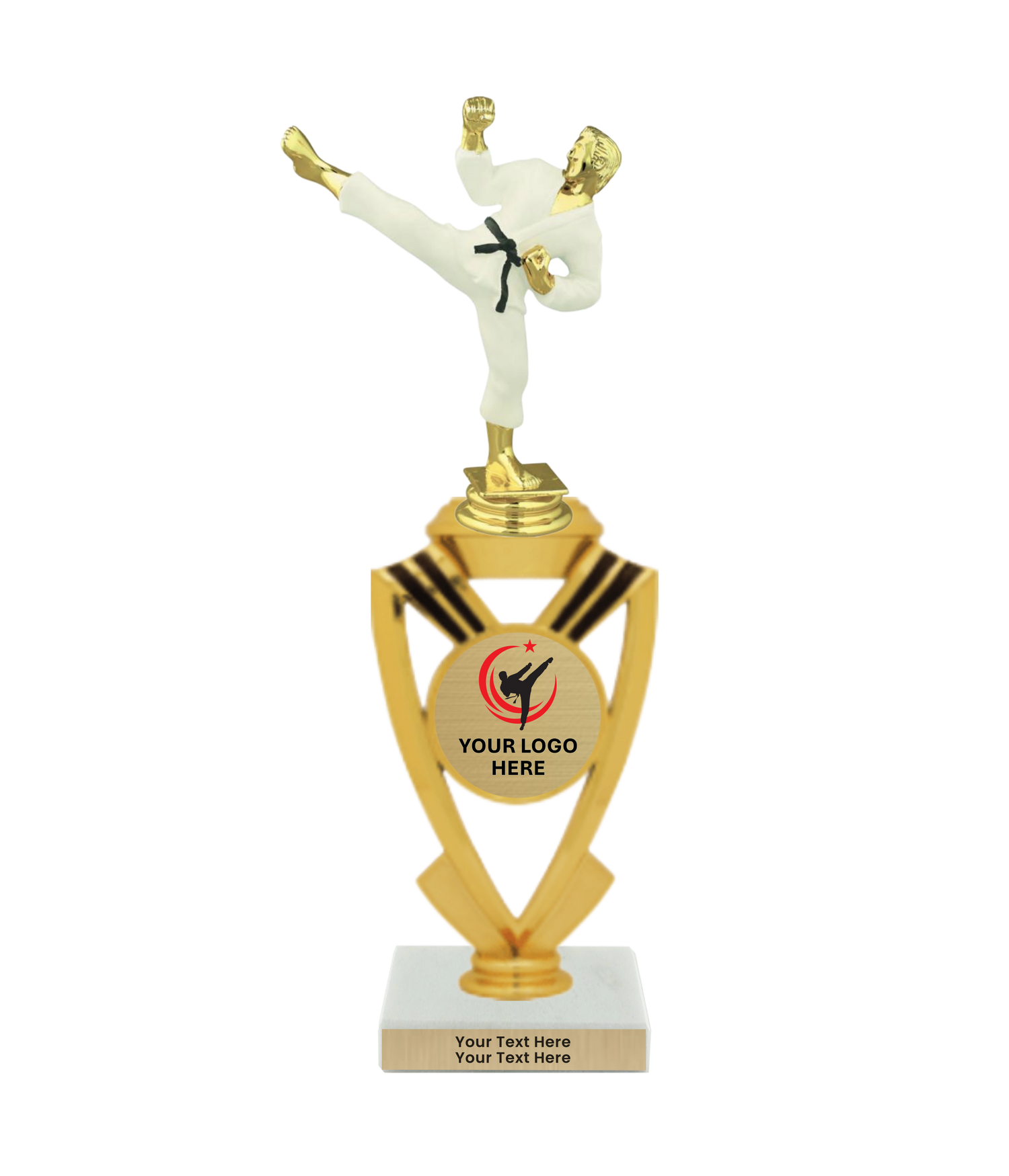 Taekwondo High Kick Taekwondo Trophy with WHITE MARBLE BASE