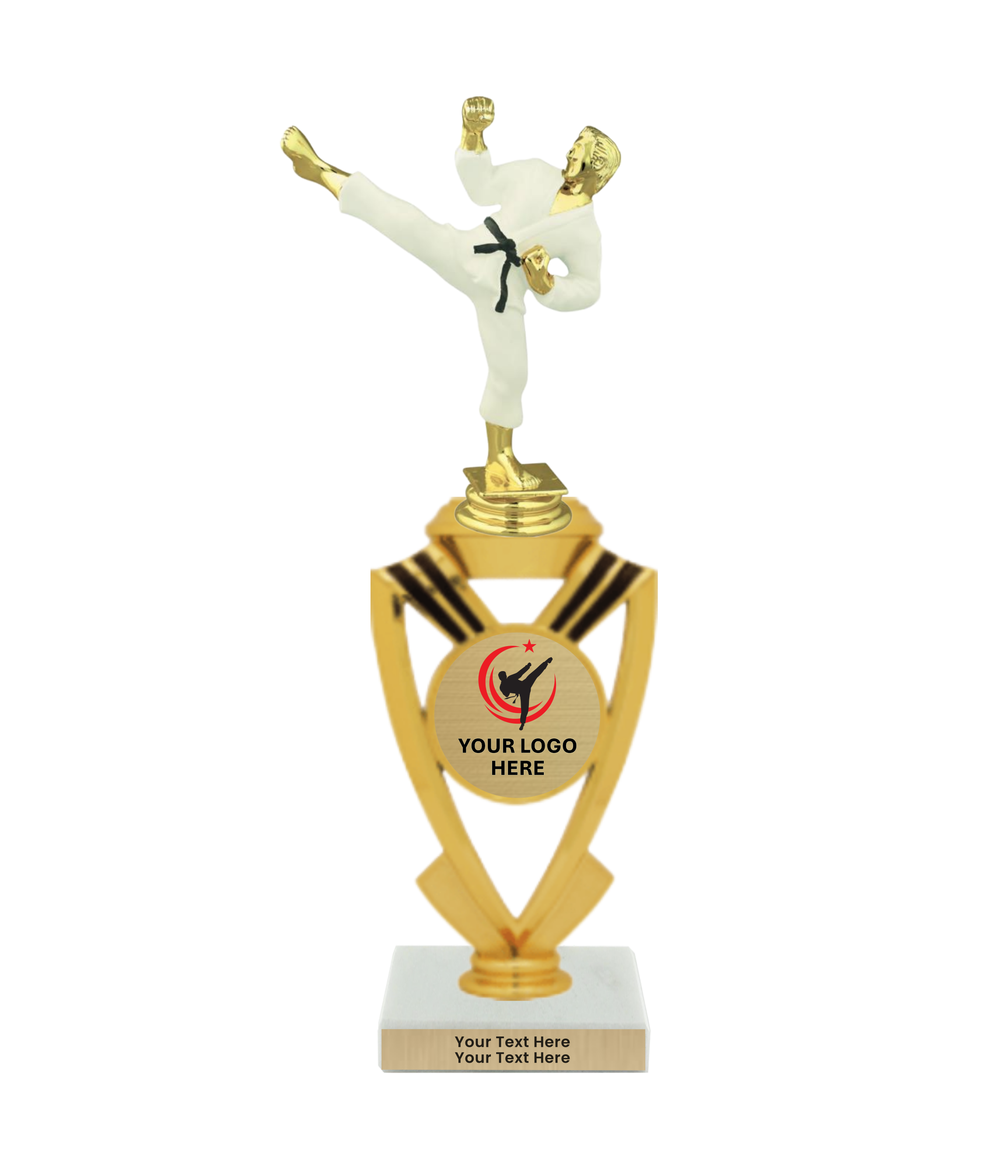 Taekwondo High Kick Taekwondo Trophy with WHITE MARBLE BASE