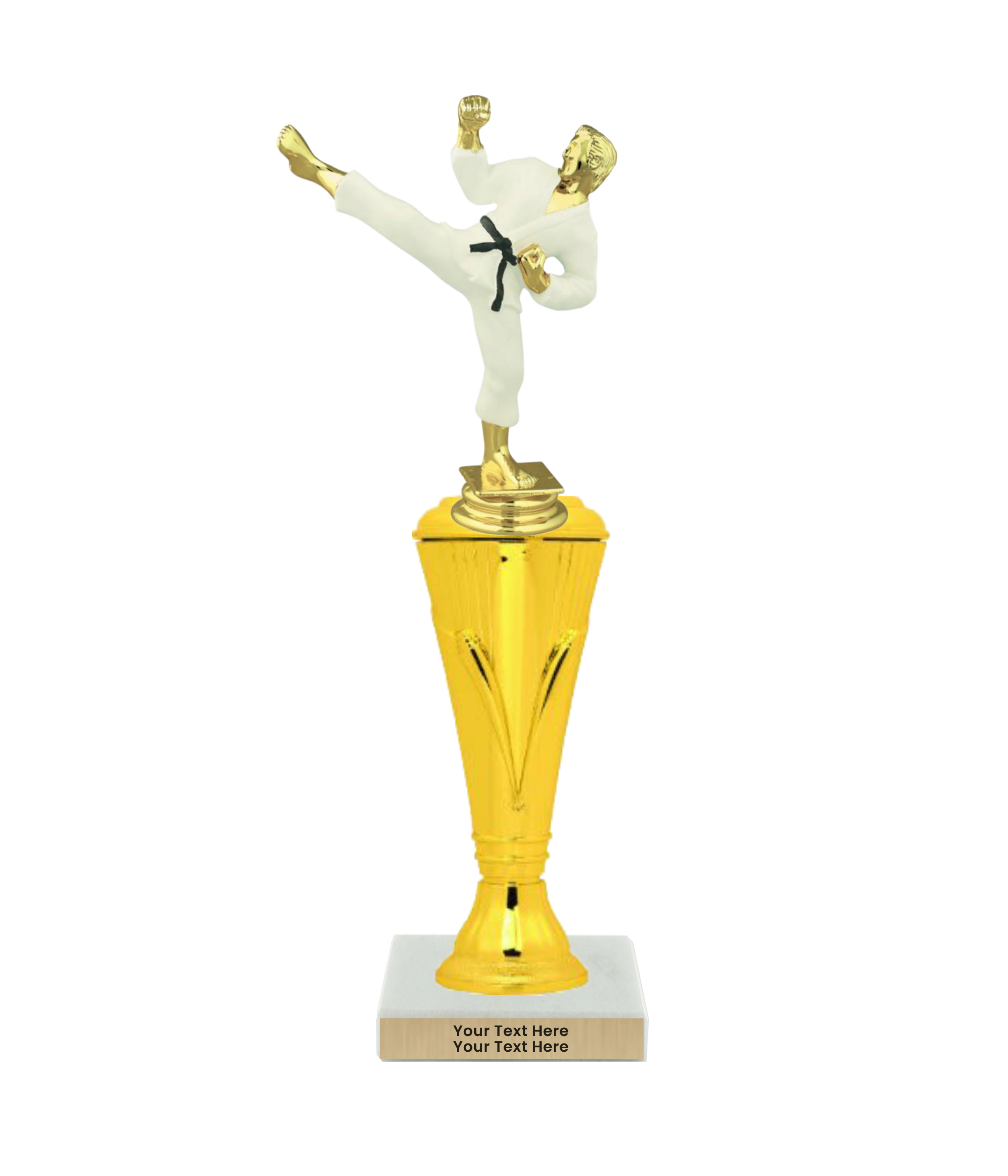 Taekwondo High Kick Taekwondo Trophy with WHITE MARBLE BASE