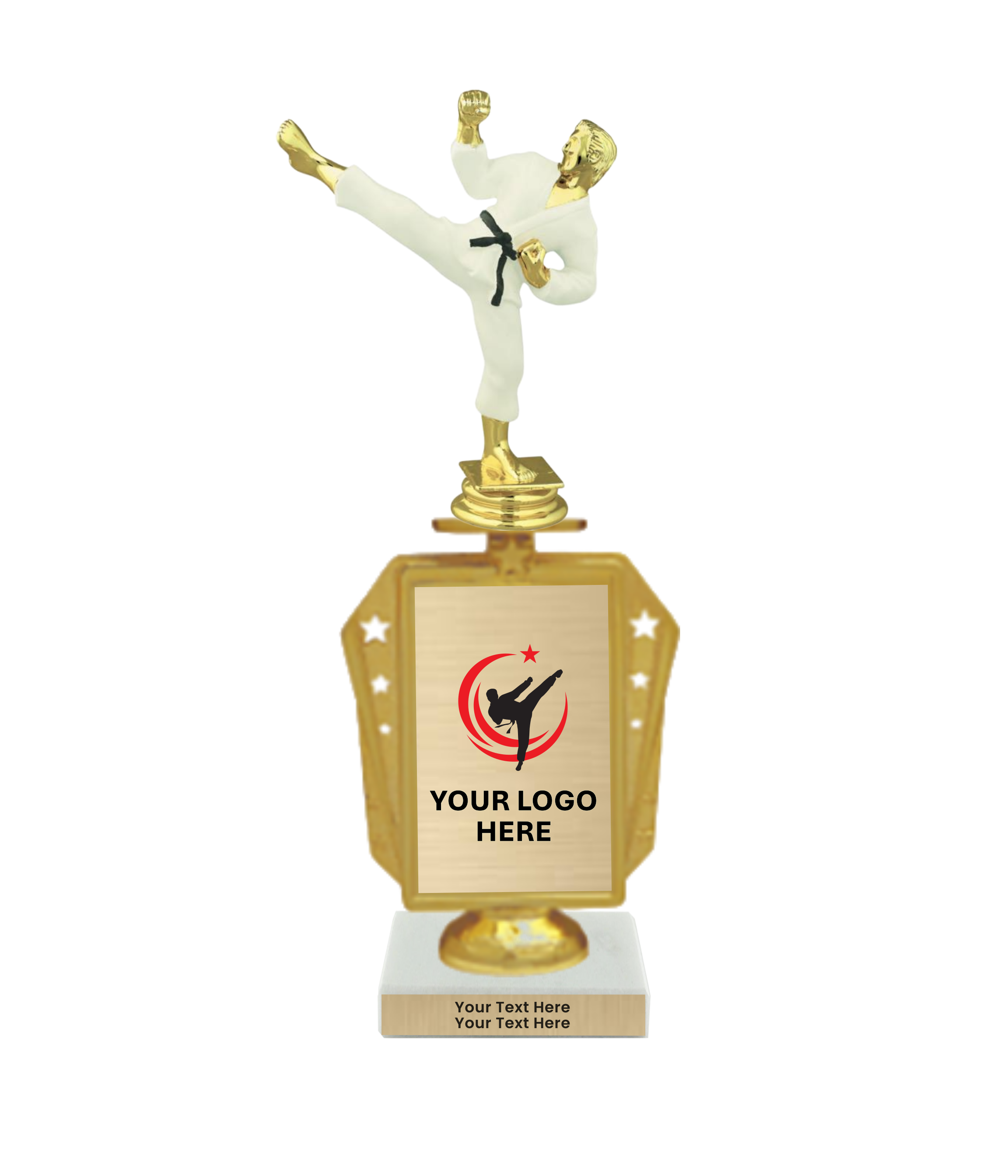 Taekwondo High Kick Taekwondo Trophy with WHITE MARBLE BASE