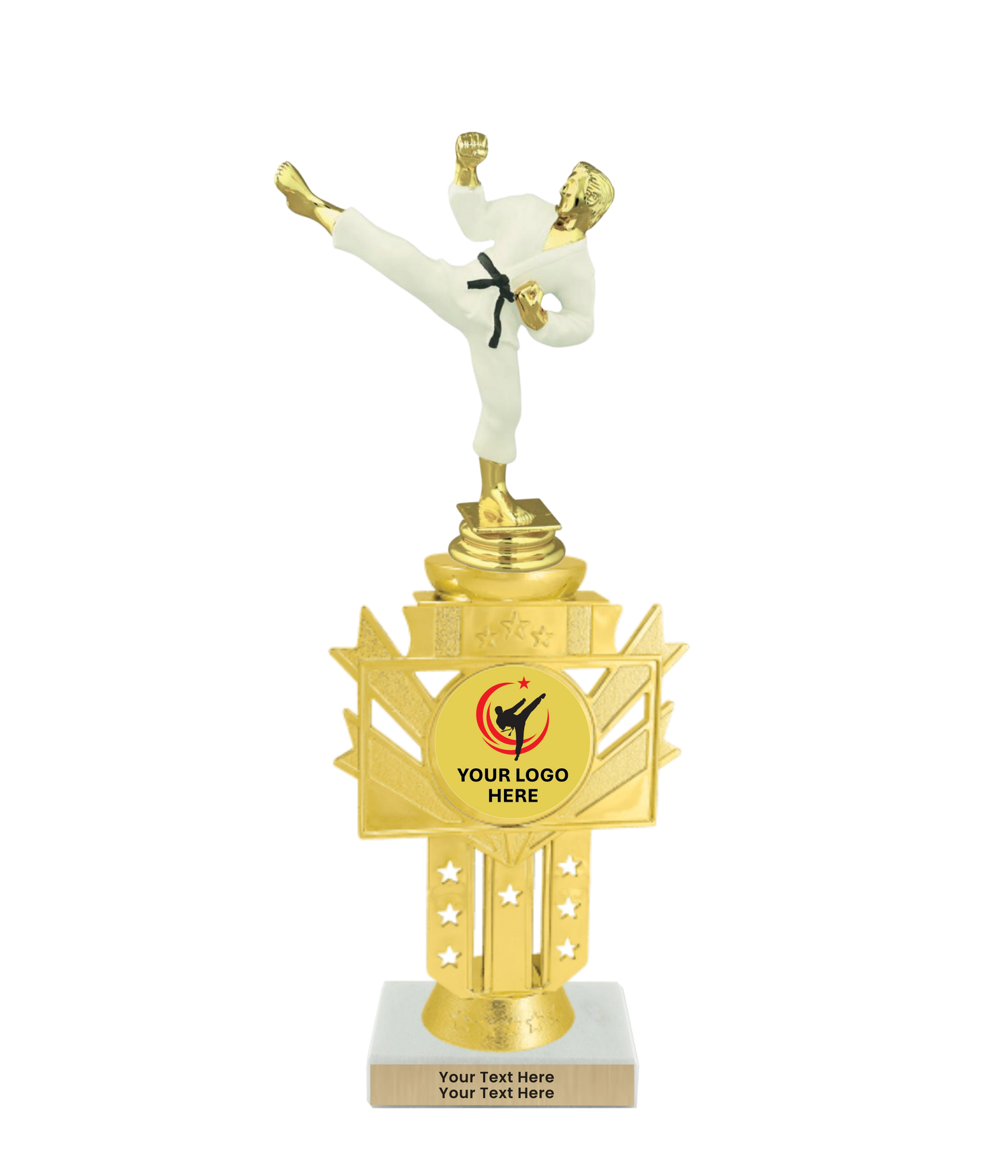 Taekwondo High Kick Taekwondo Trophy with WHITE MARBLE BASE