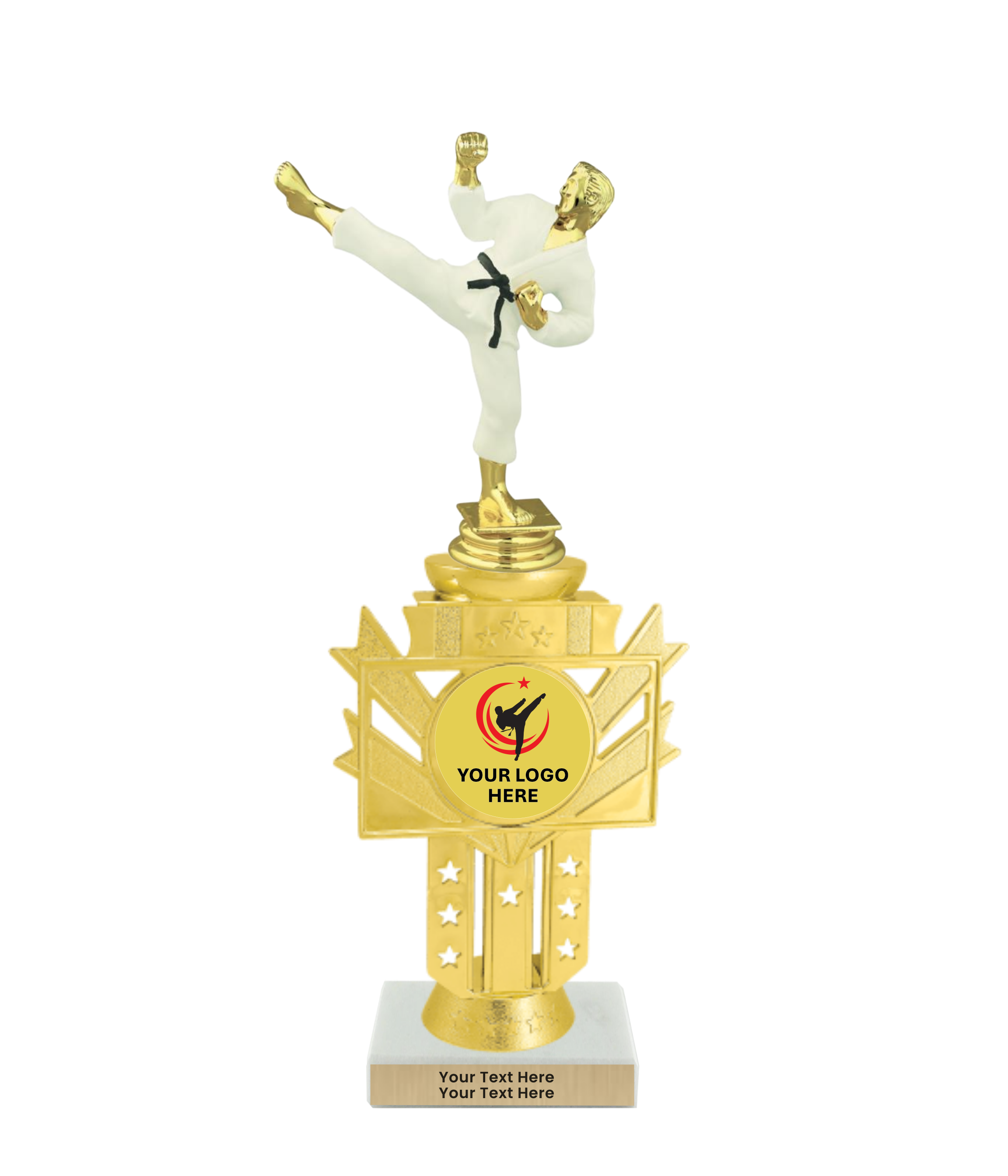 Taekwondo High Kick Taekwondo Trophy with WHITE MARBLE BASE