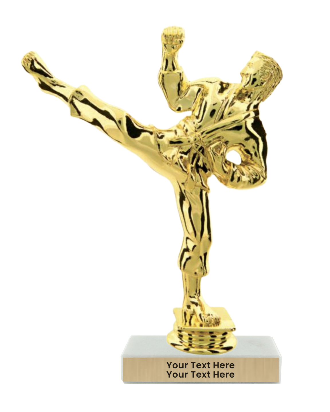 Martial Arts Action Kick Taekwondo Trophy with WHITE MARBLE BASE