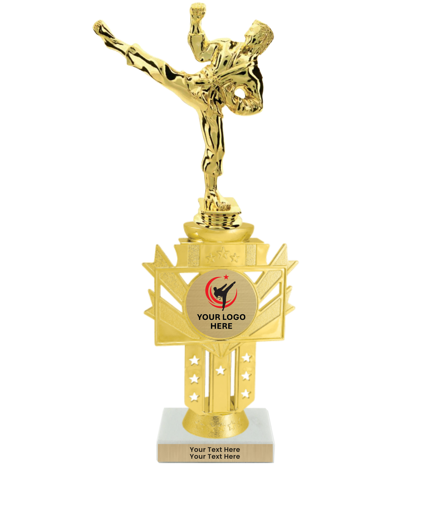 Taekwondo High Kick Taekwondo Trophy with WHITE MARBLE BASE