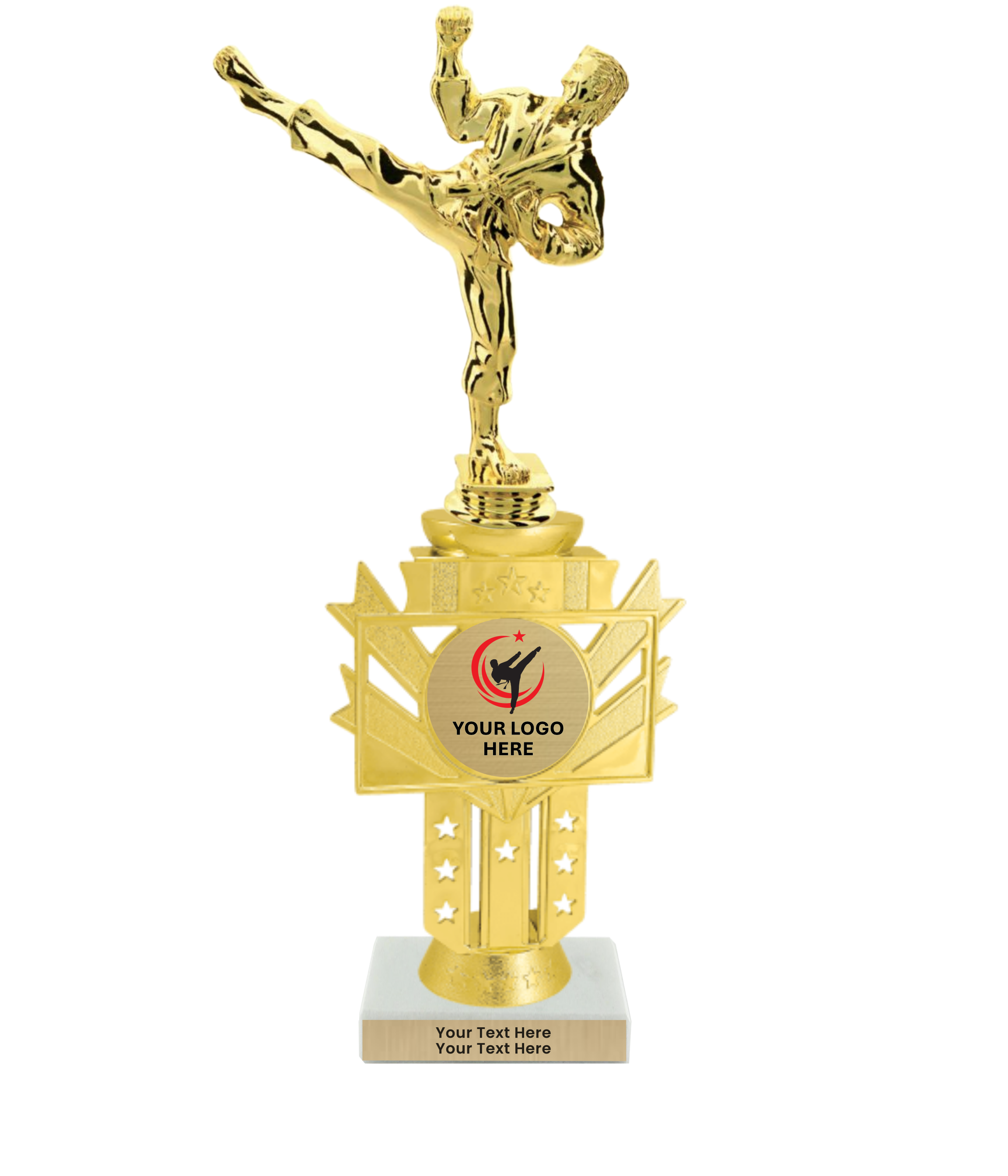 Taekwondo High Kick Taekwondo Trophy with WHITE MARBLE BASE