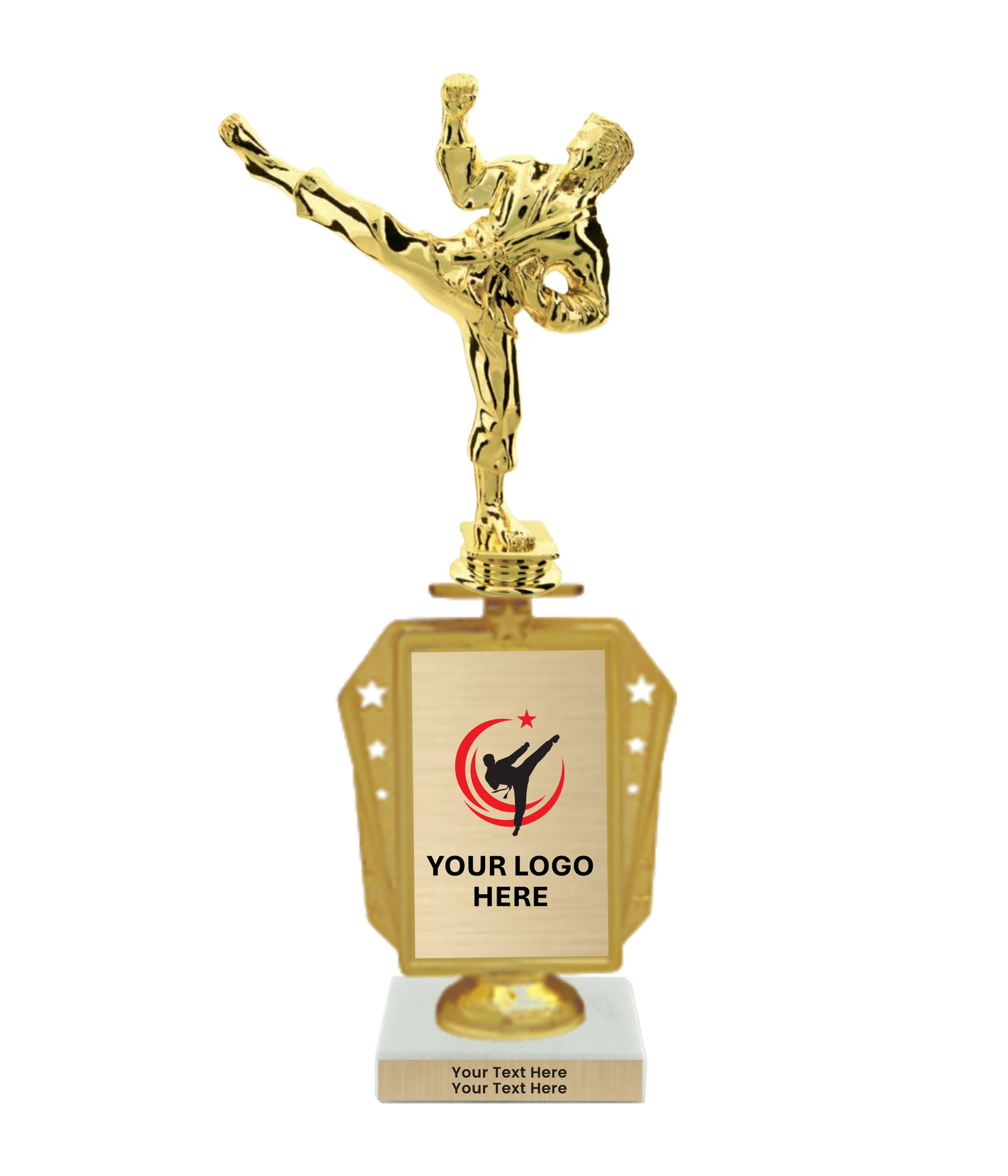 Taekwondo High Kick Taekwondo Trophy with WHITE MARBLE BASE