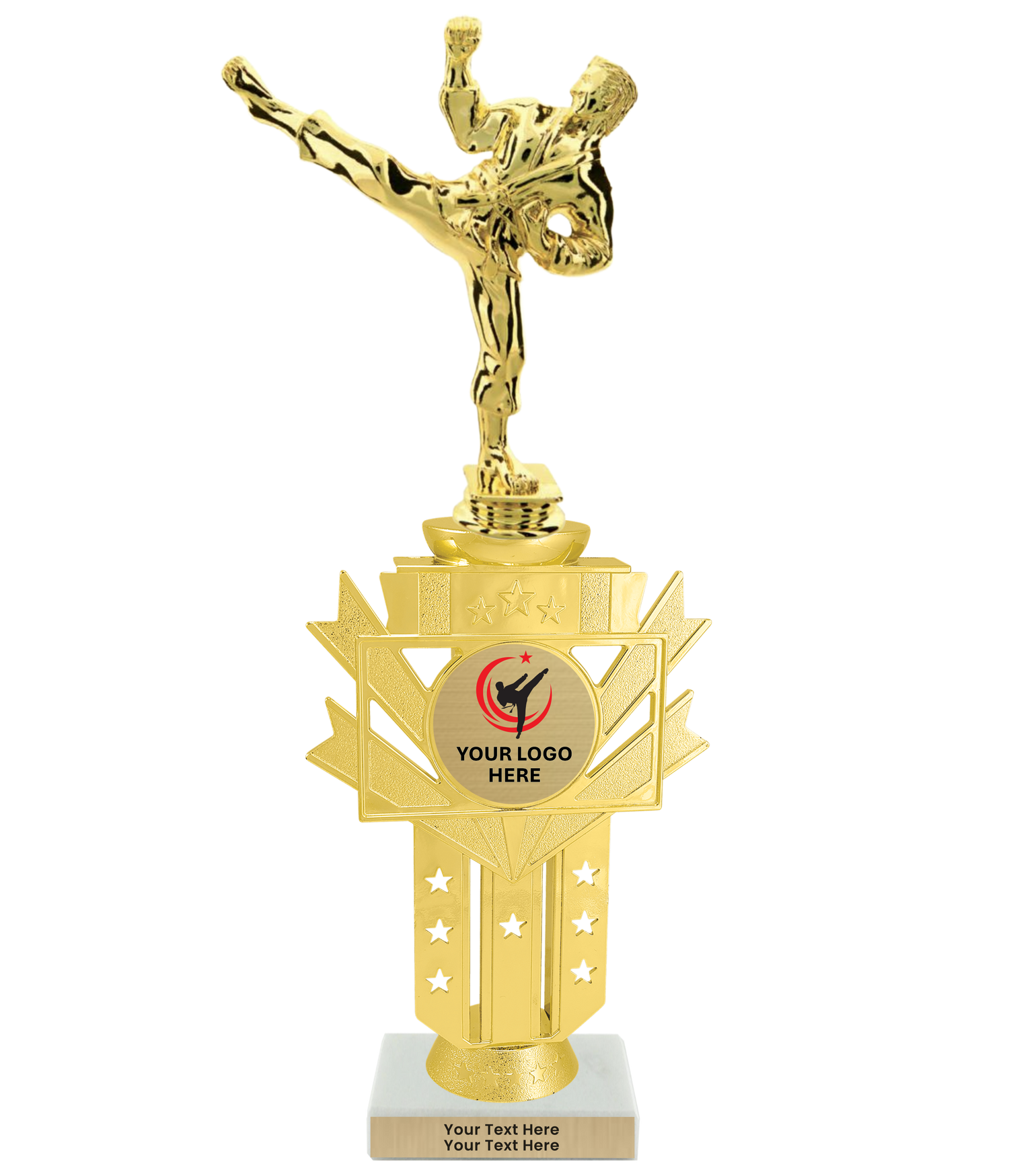 Taekwondo High Kick Taekwondo Trophy with WHITE MARBLE BASE