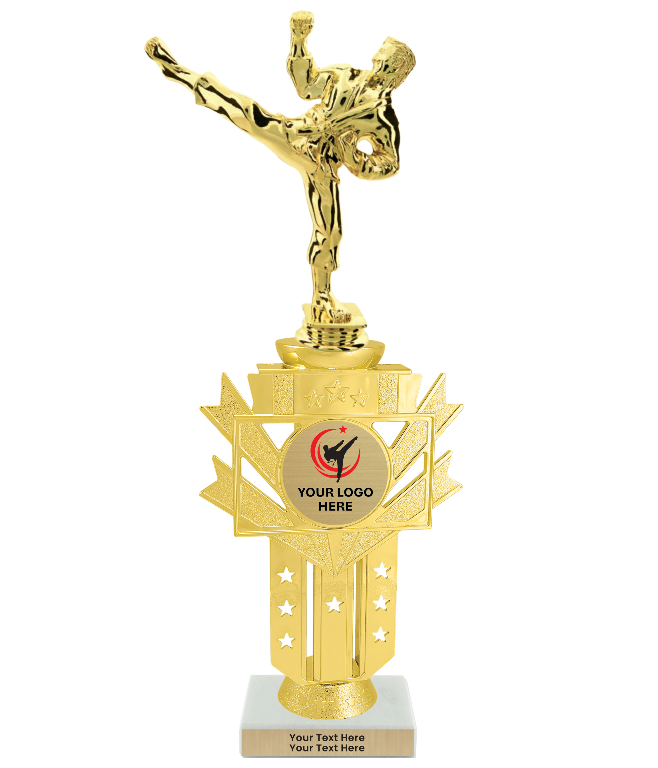 Taekwondo High Kick Taekwondo Trophy with WHITE MARBLE BASE