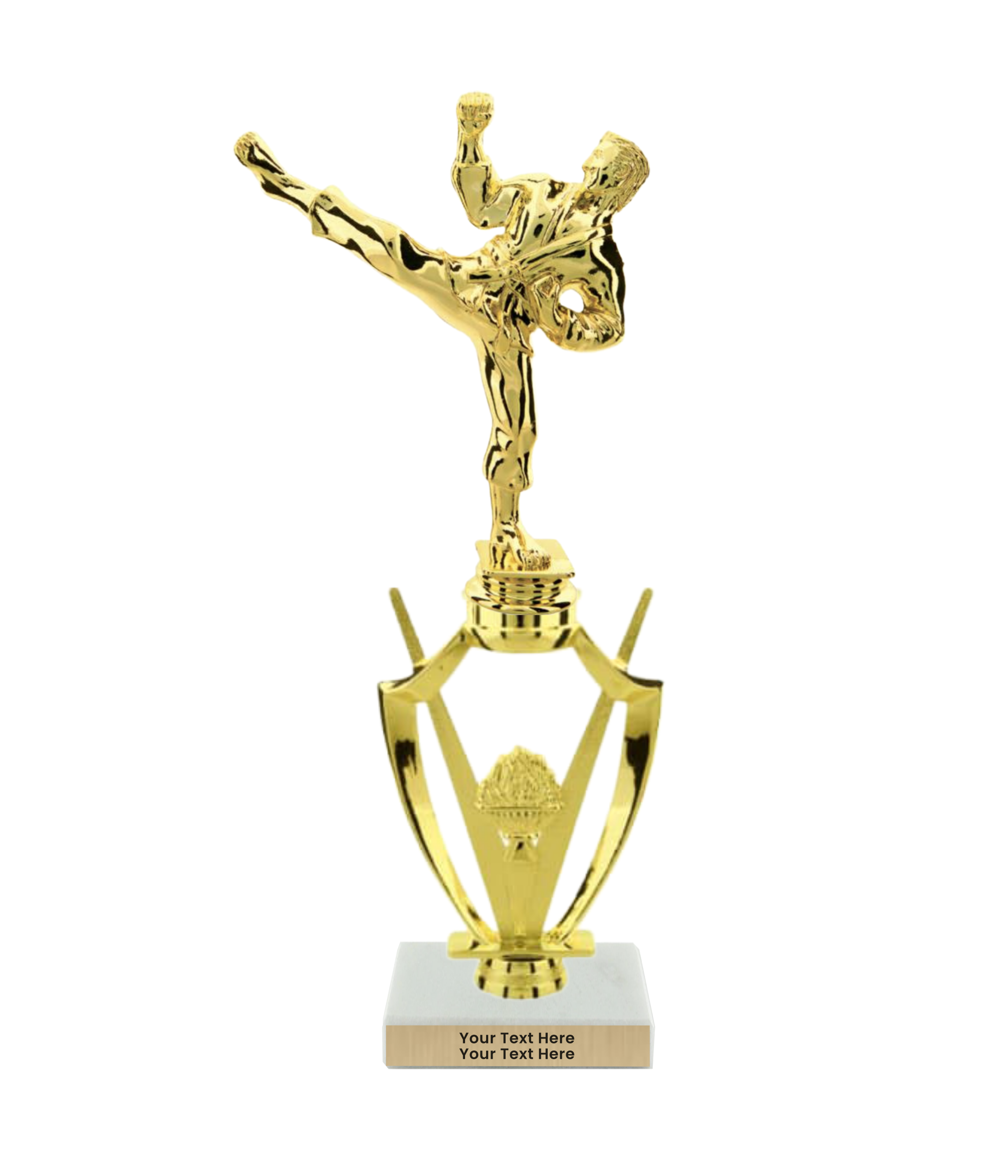 Taekwondo High Kick Taekwondo Trophy with WHITE MARBLE BASE
