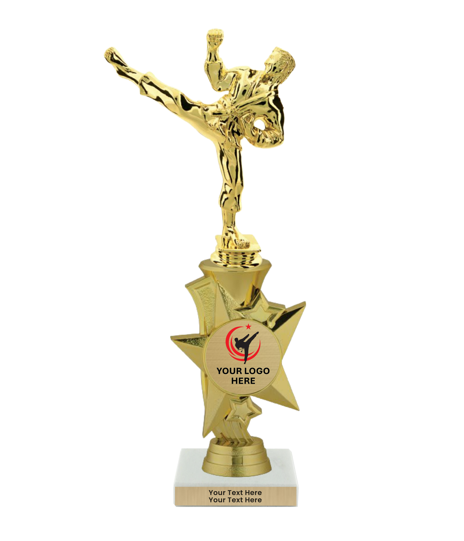 Taekwondo High Kick Taekwondo Trophy with WHITE MARBLE BASE