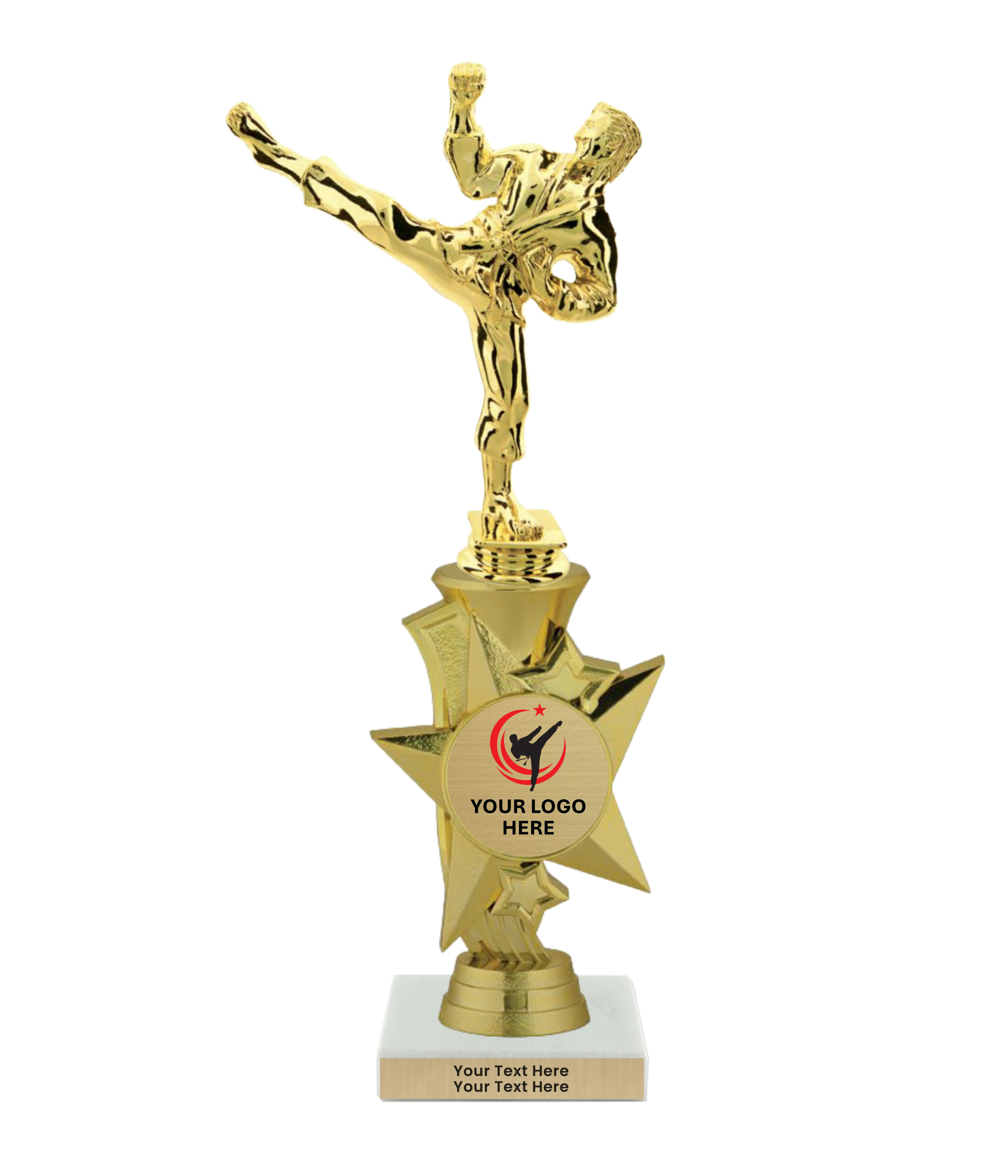 Taekwondo High Kick Taekwondo Trophy with WHITE MARBLE BASE