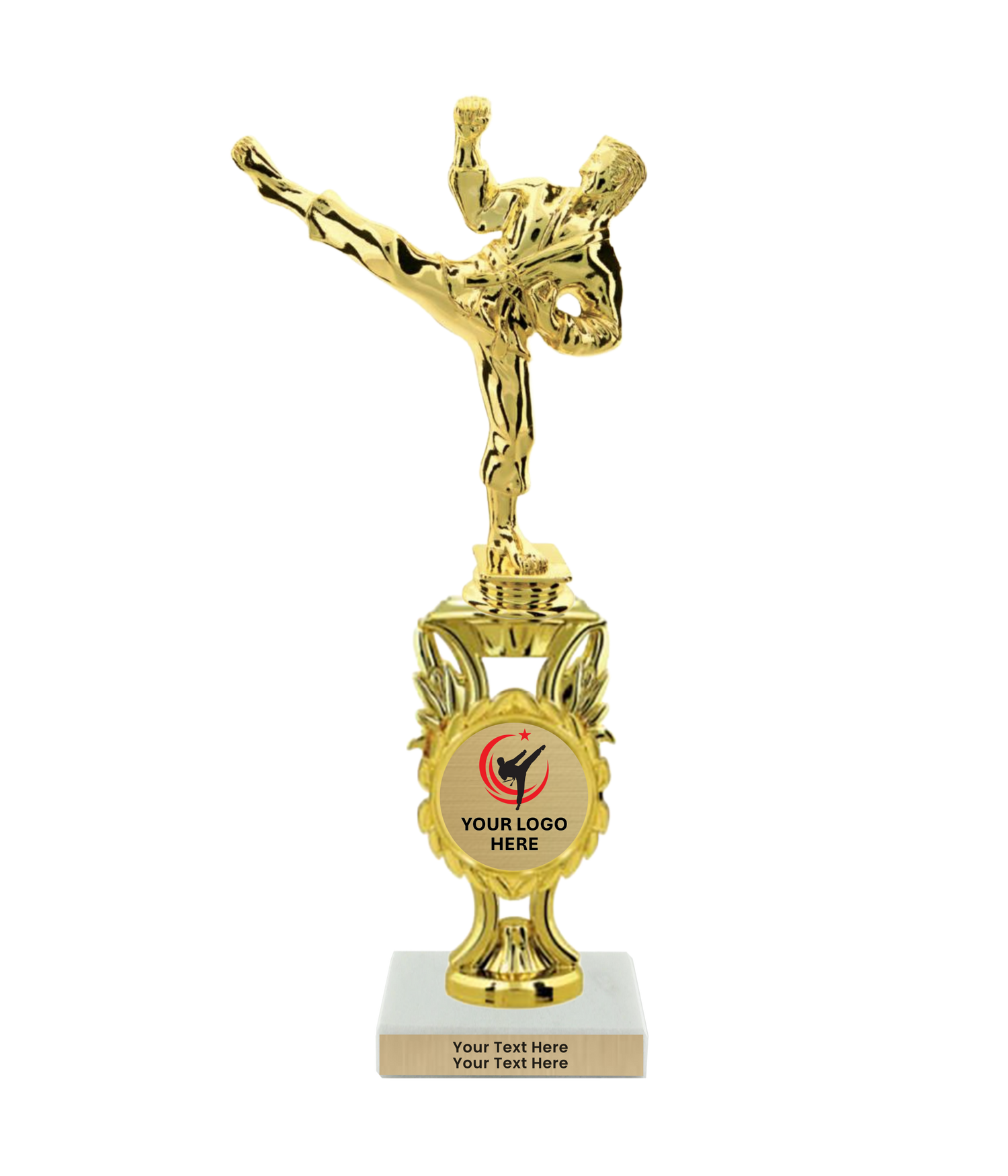 Taekwondo High Kick Taekwondo Trophy with WHITE MARBLE BASE
