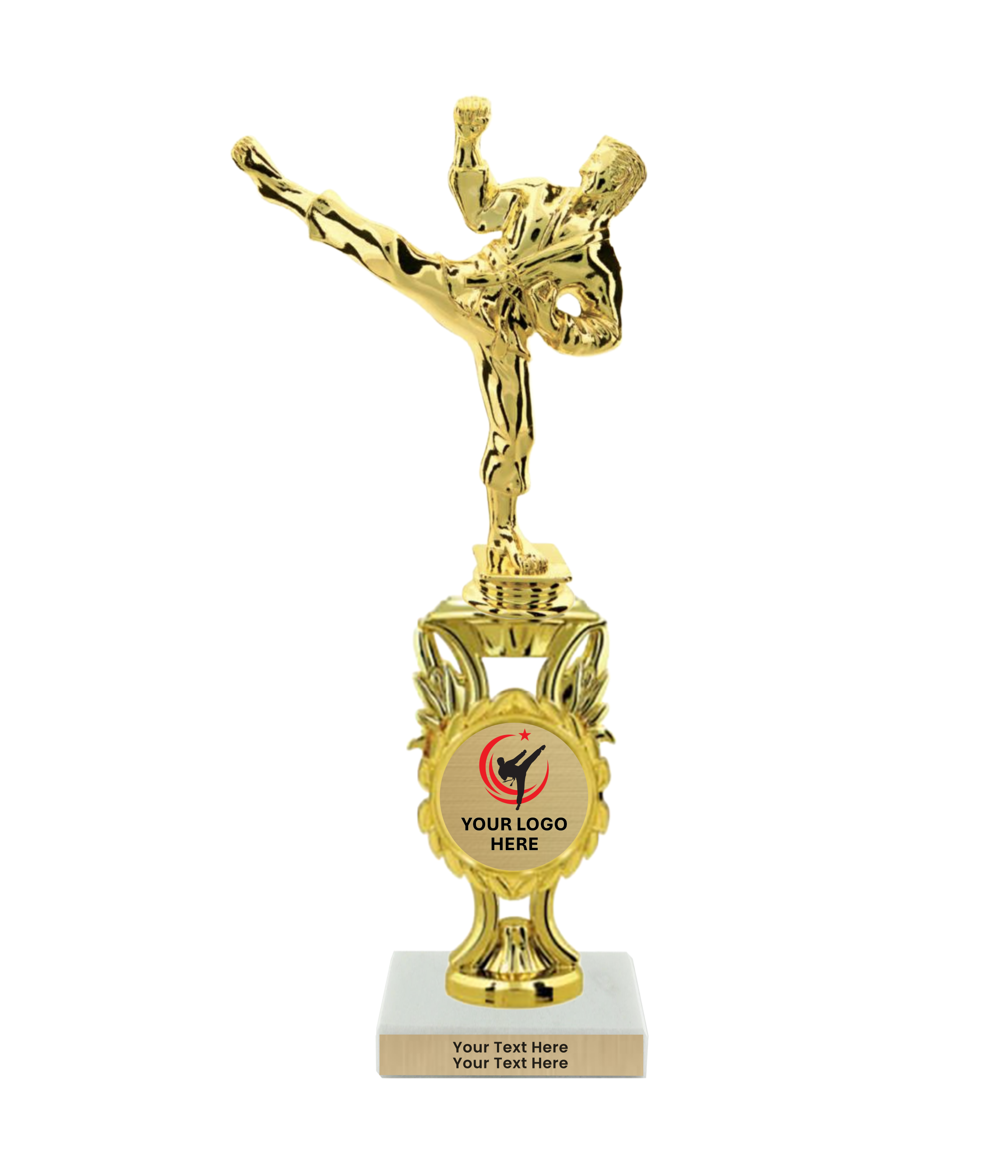 Taekwondo High Kick Taekwondo Trophy with WHITE MARBLE BASE