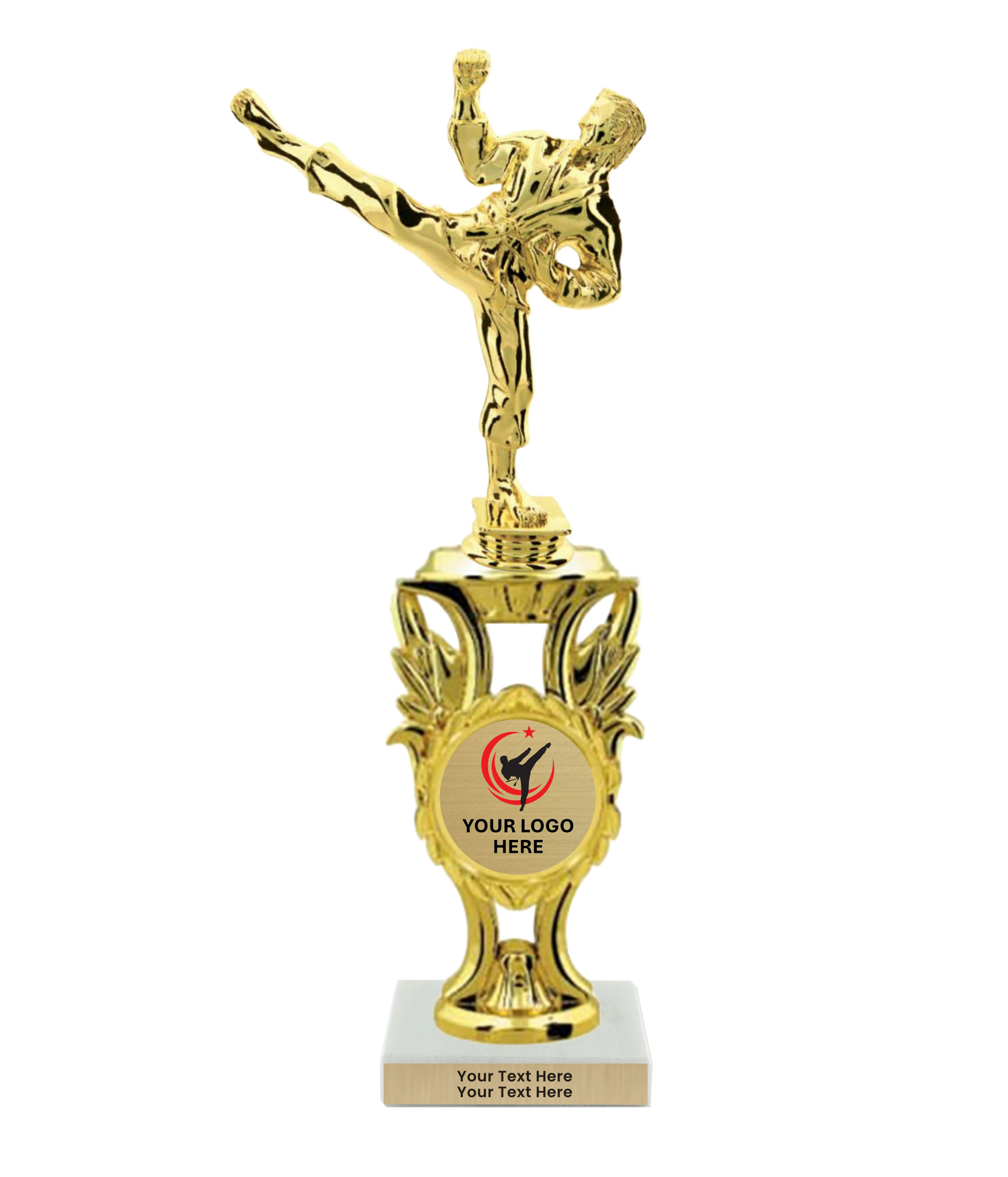 Taekwondo High Kick Taekwondo Trophy with WHITE MARBLE BASE
