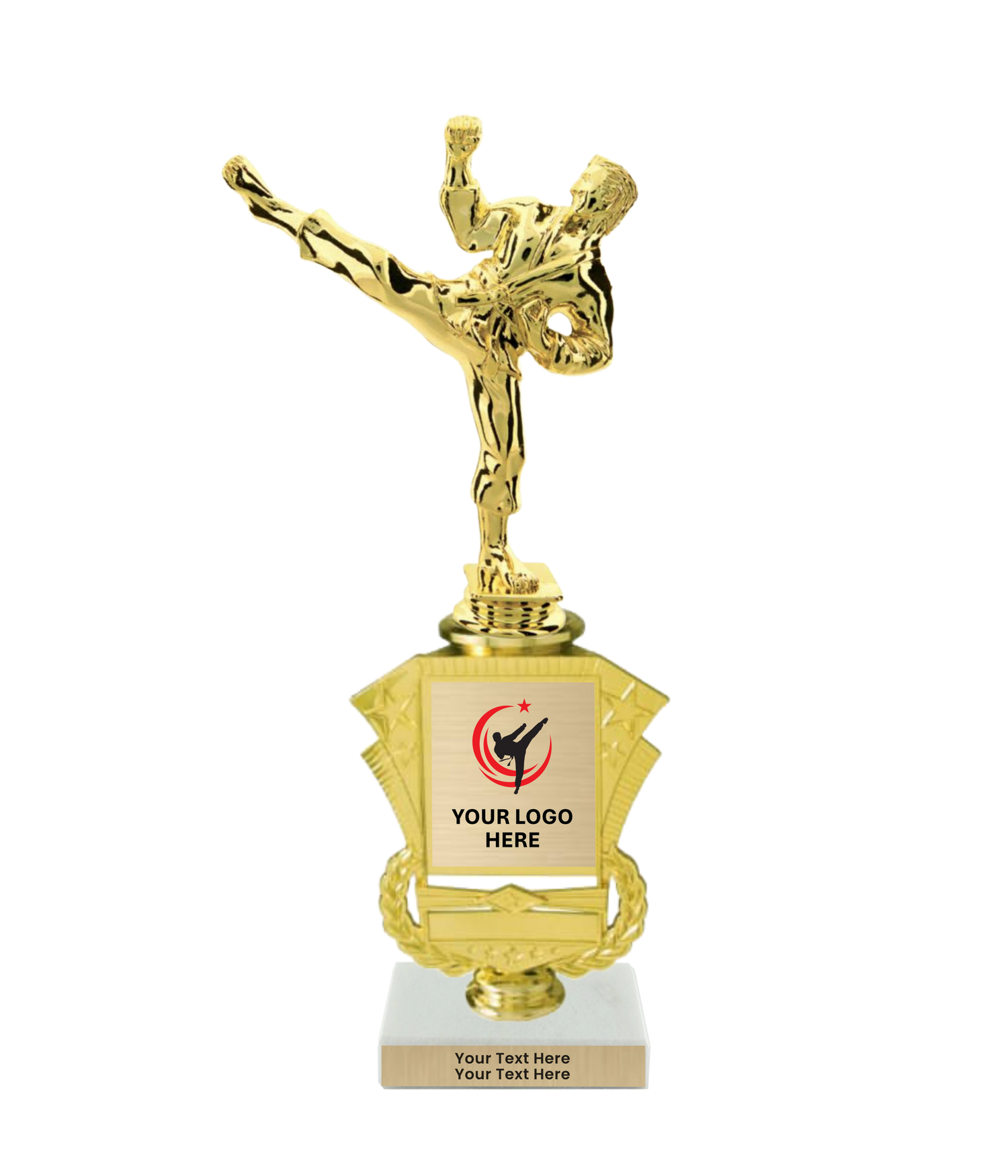 Taekwondo High Kick Taekwondo Trophy with WHITE MARBLE BASE