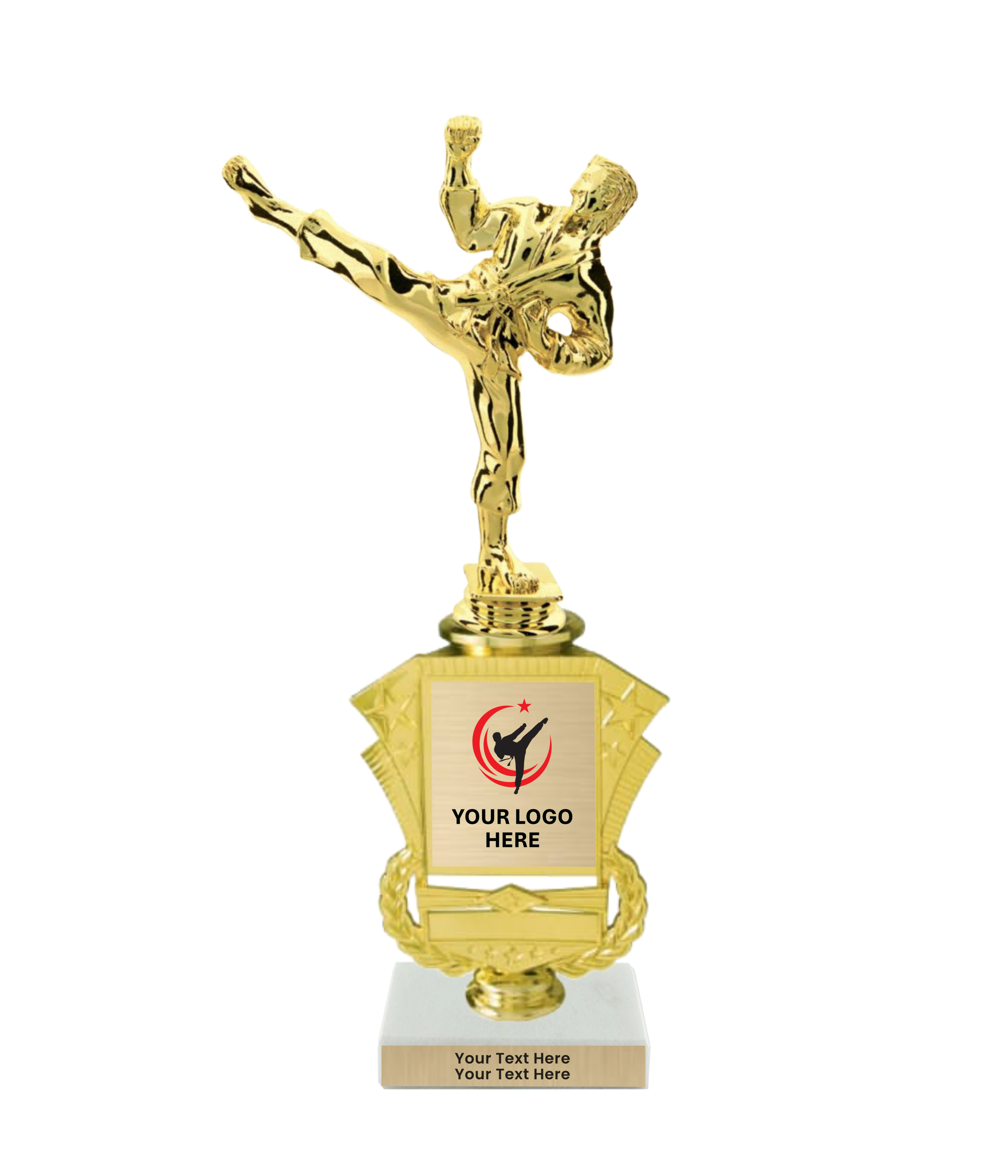 Taekwondo High Kick Taekwondo Trophy with WHITE MARBLE BASE