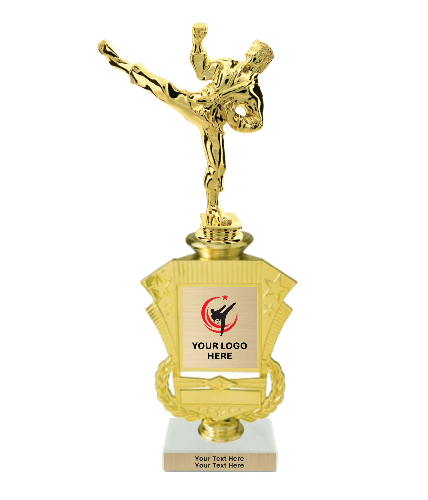 Taekwondo High Kick Taekwondo Trophy with WHITE MARBLE BASE