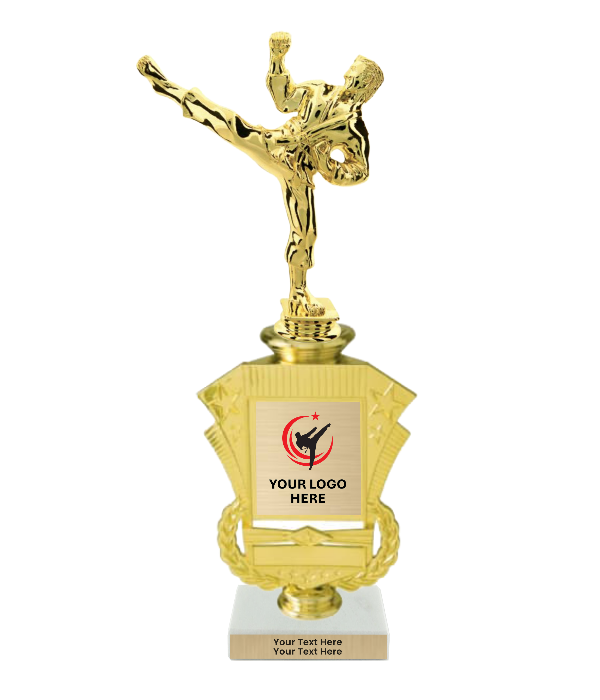 Taekwondo High Kick Taekwondo Trophy with WHITE MARBLE BASE