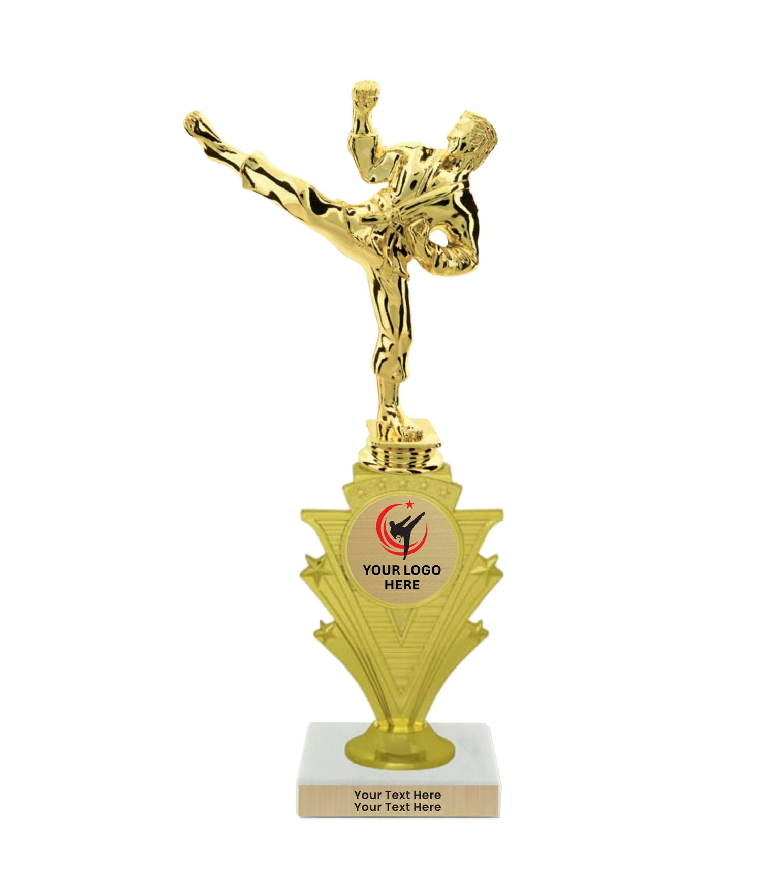 Taekwondo High Kick Taekwondo Trophy with WHITE MARBLE BASE