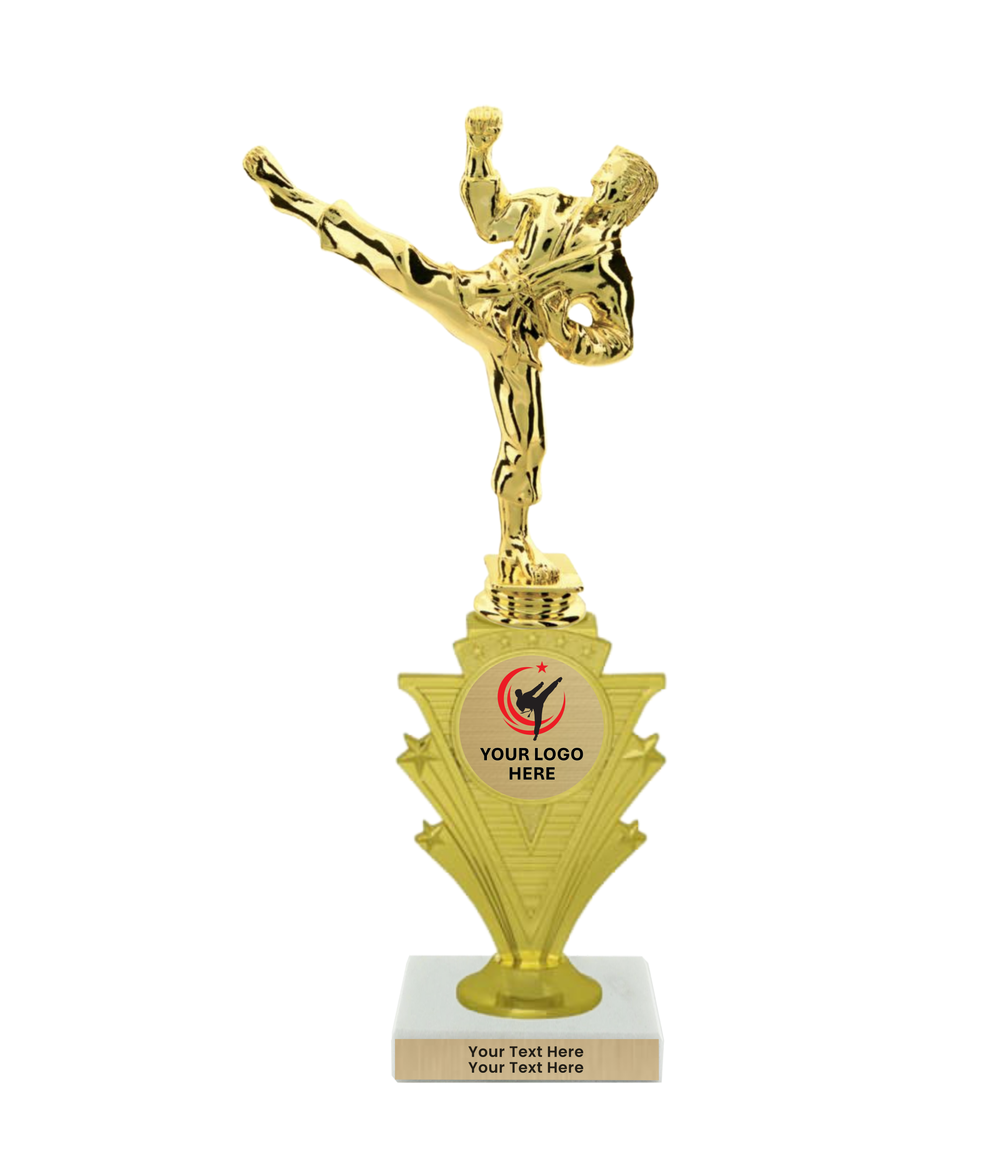 Taekwondo High Kick Taekwondo Trophy with WHITE MARBLE BASE