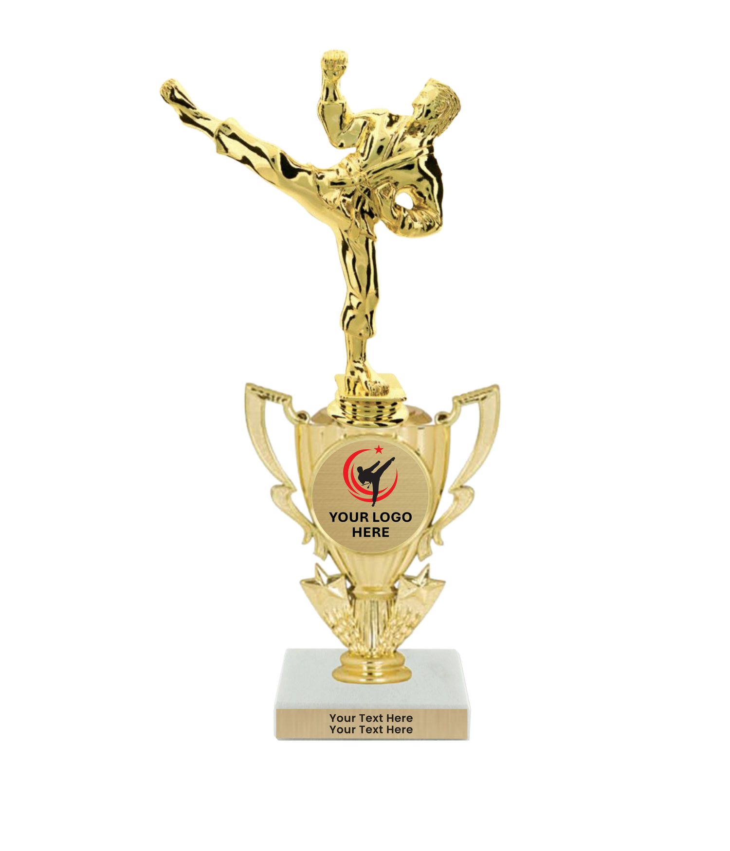 Taekwondo High Kick Taekwondo Trophy with WHITE MARBLE BASE