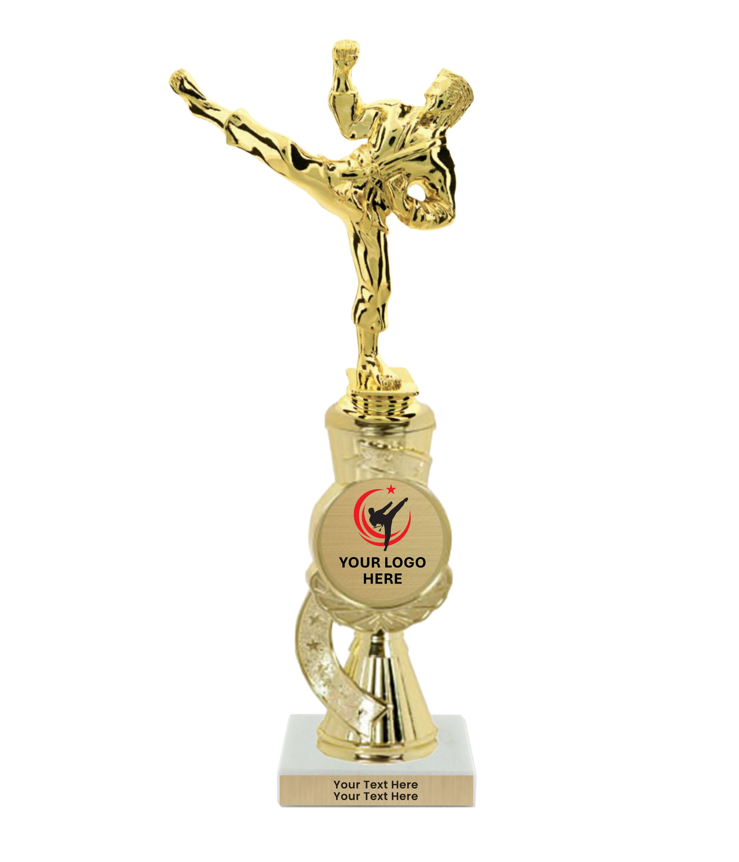 Taekwondo High Kick Taekwondo Trophy with WHITE MARBLE BASE